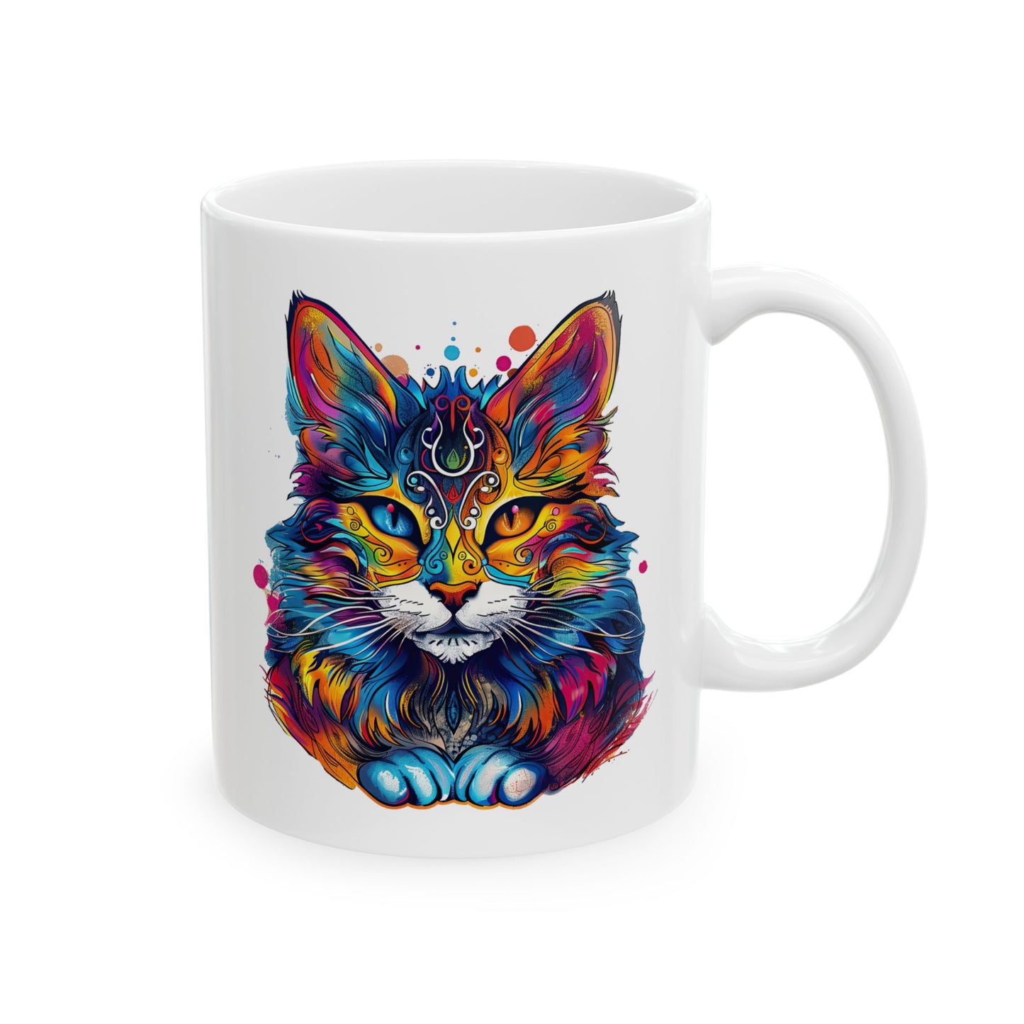 Princess, Maine Coon Cat Lover's Rainbow Retro Gift Mug, Printed Art, Christmas Ceramic Mug 11oz Colorful Upbeat Vibe