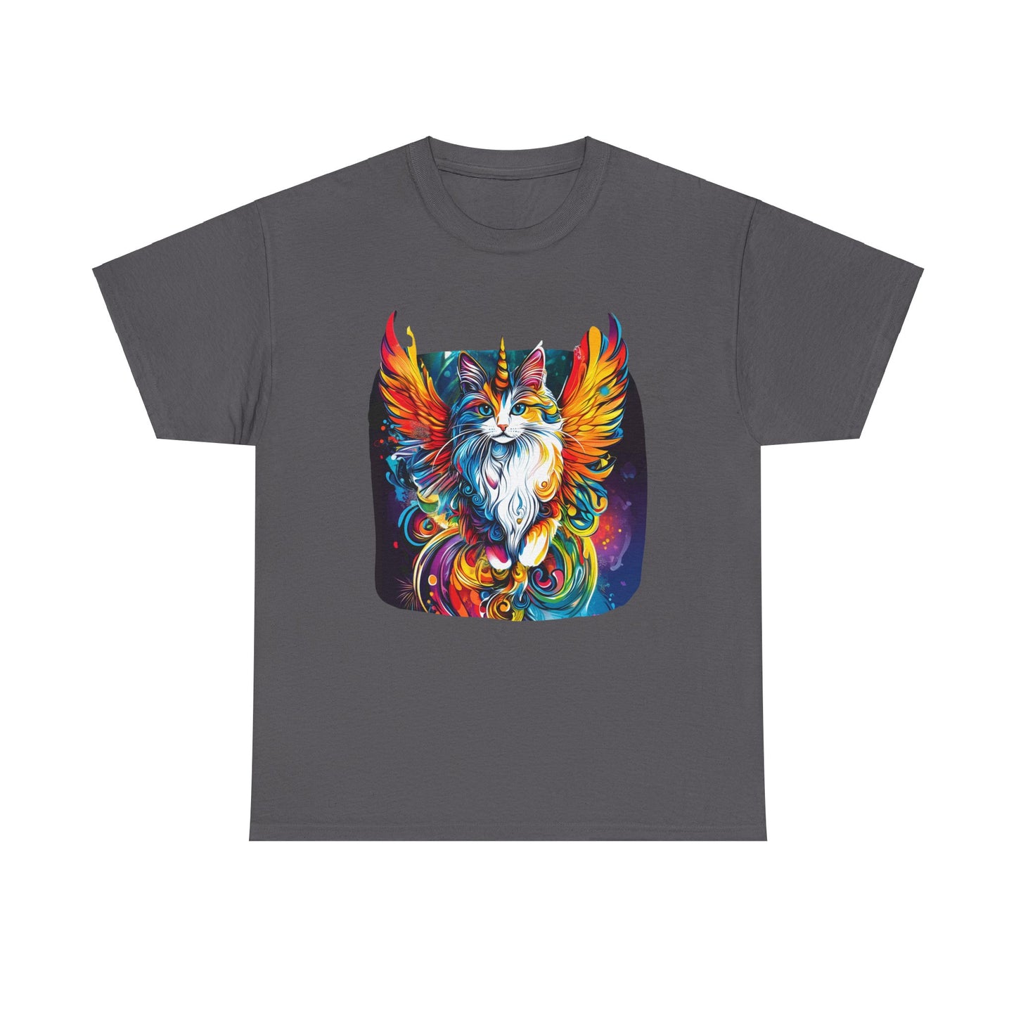 Golden Wings Angel CatUnicorn, Cat Memorial Unicorn Cat with Angel Wings Graphic Tee- Cat Gift Unisex Heavy Cotton Tee T-Shirt
