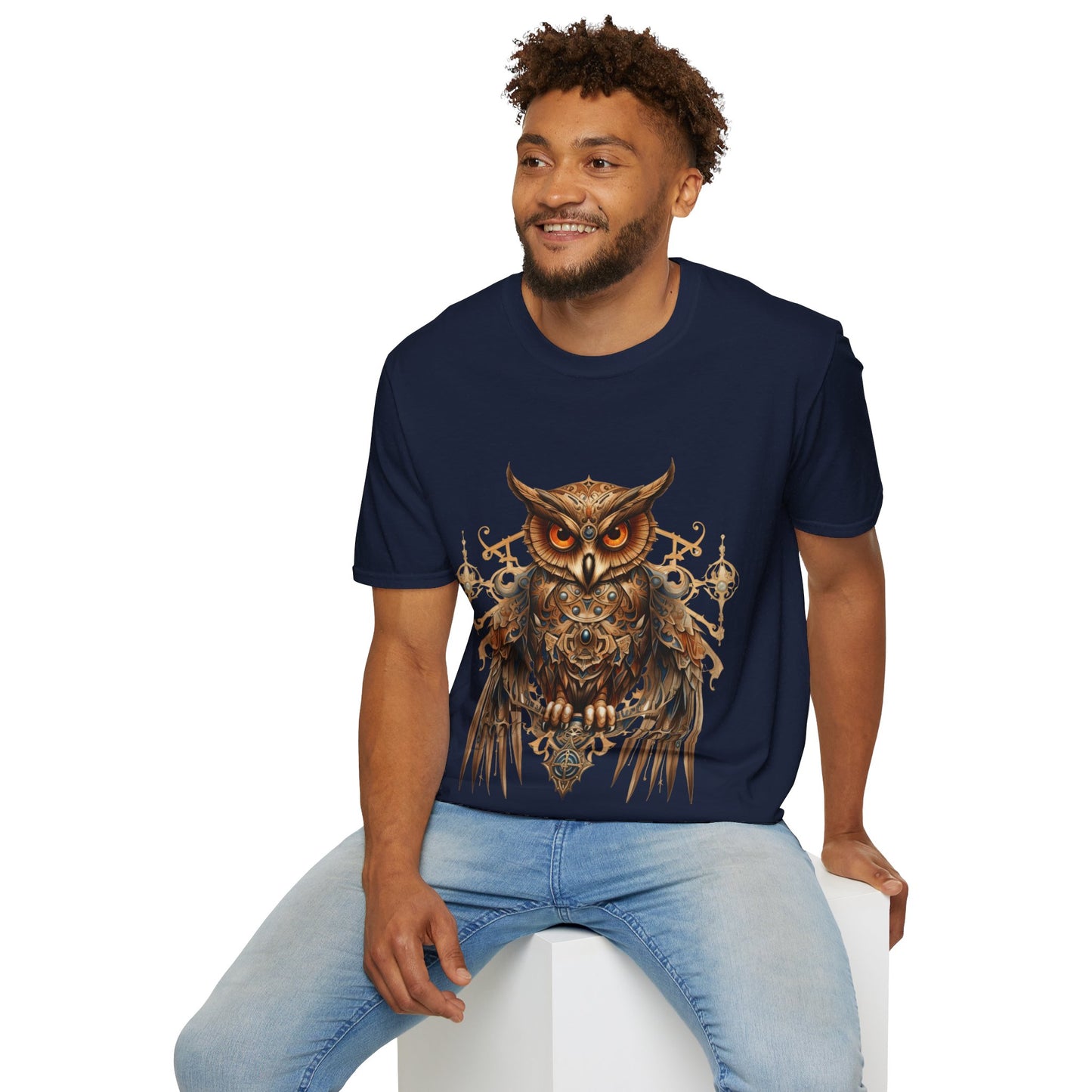 Steampunk Art Deco Style Owl II, Golden Owl Shirt, 1920's Owl Gift Unisex Tee Shirt, T-Shirt Softstyle T-Shirt Tee Teeshirt