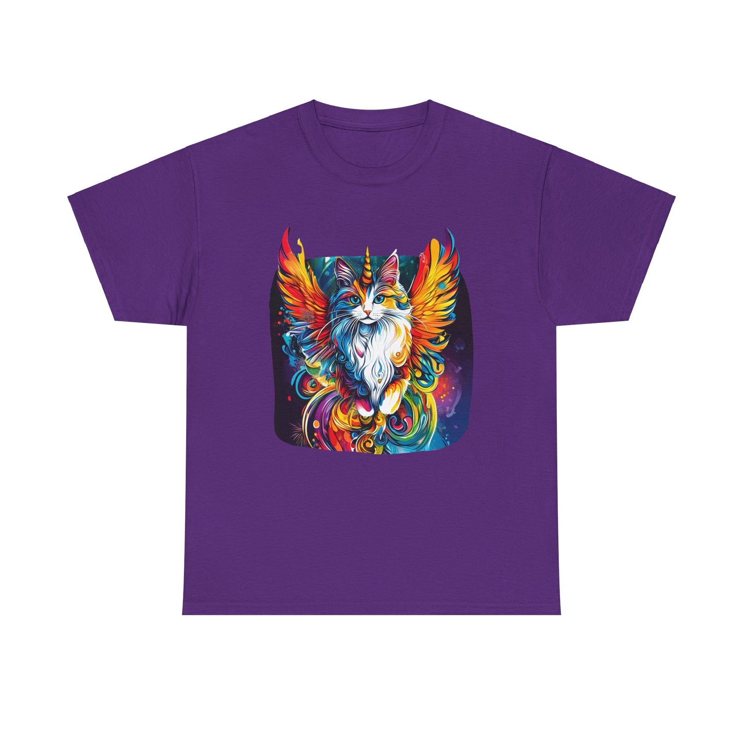 Golden Wings Angel CatUnicorn, Cat Memorial Unicorn Cat with Angel Wings Graphic Tee- Cat Gift Unisex Heavy Cotton Tee T-Shirt
