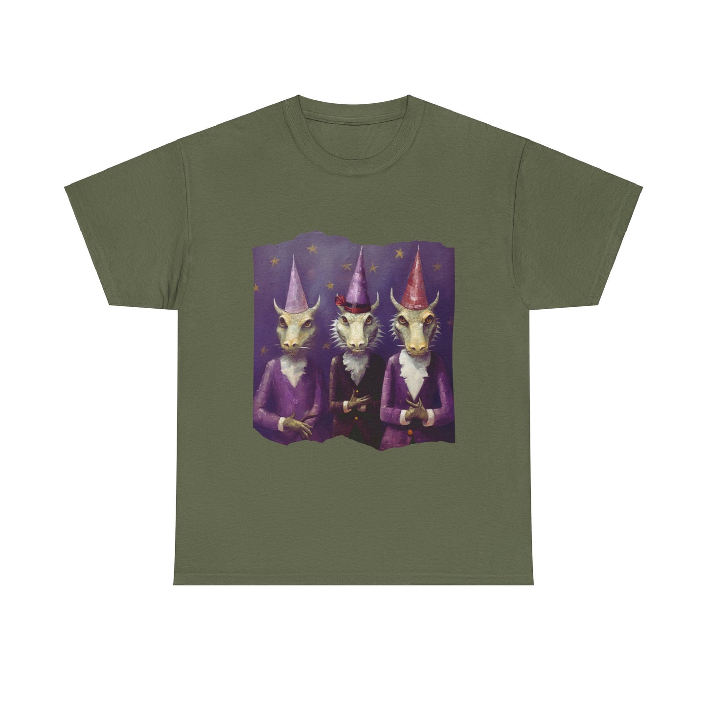 Dragon Elves Graphic Tee - Dragon in Santa Hat T-shirt - Dragon Lovers Unisex Heavy Cotton Tee T-Shirt