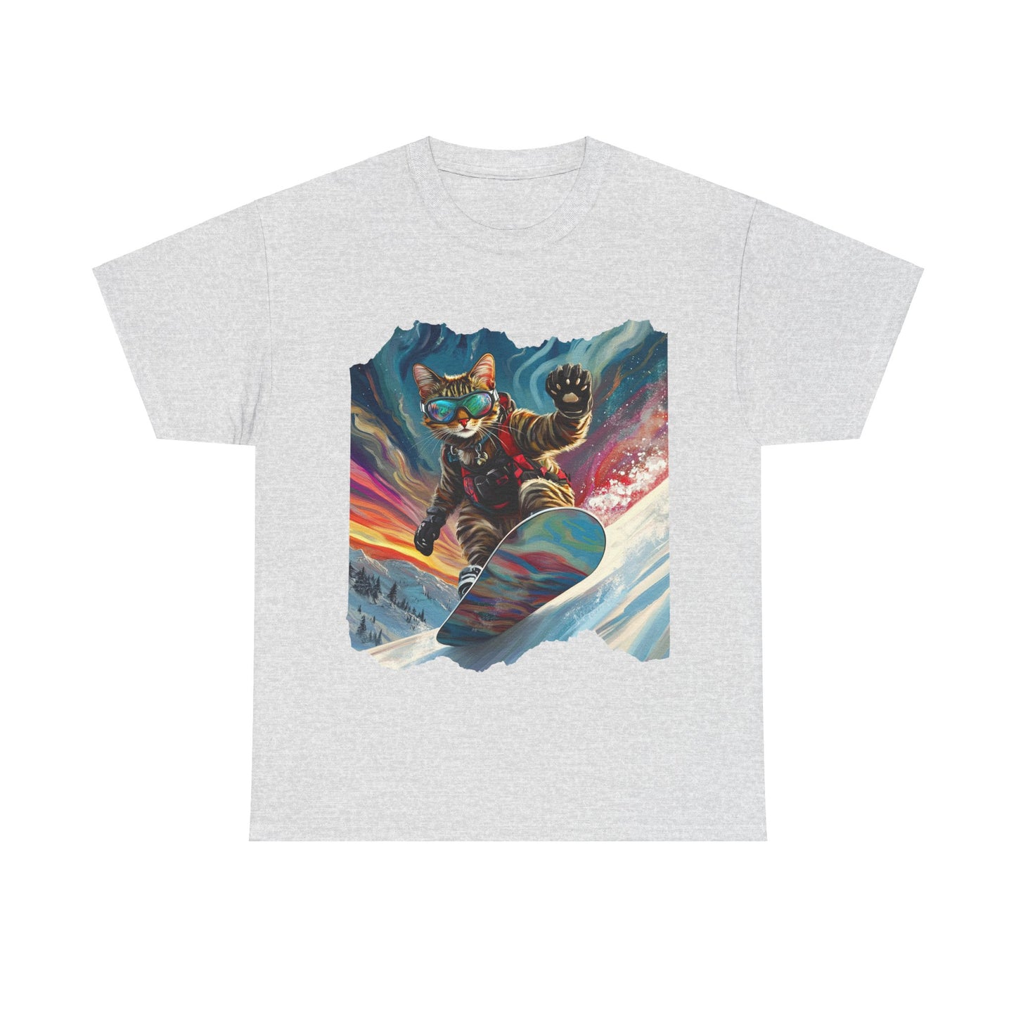 Snowboard Cat, Winter Ski Cat Art Gift - Cool Cats Unisex Heavy Cotton Tee T-Shirt