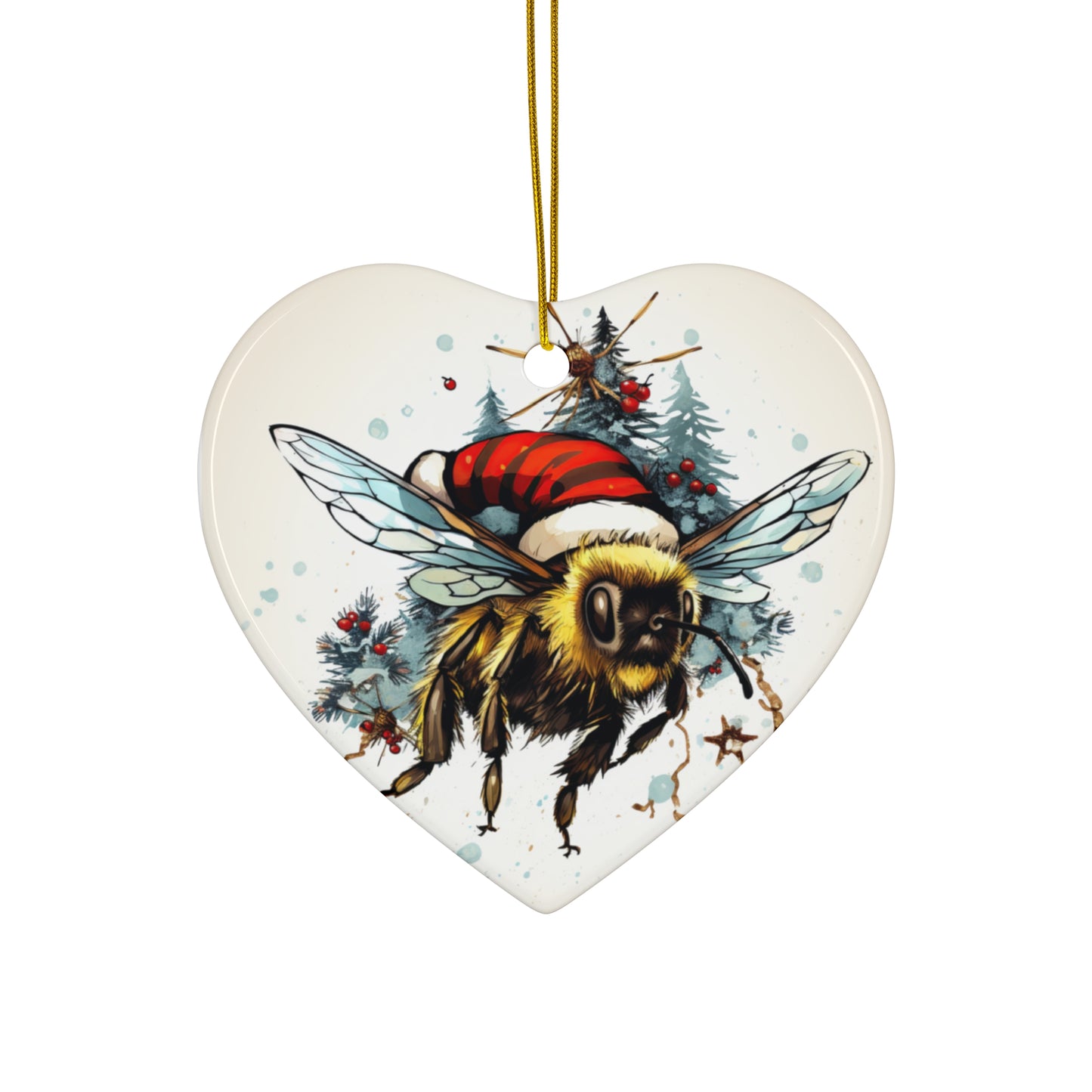 Bee Ornament Save the Bees, Bee Garden, Bee in Santa Hat Art Ornament, Bee Conservation Christmas Gift, Ceramic Ornament for Christmas Tree