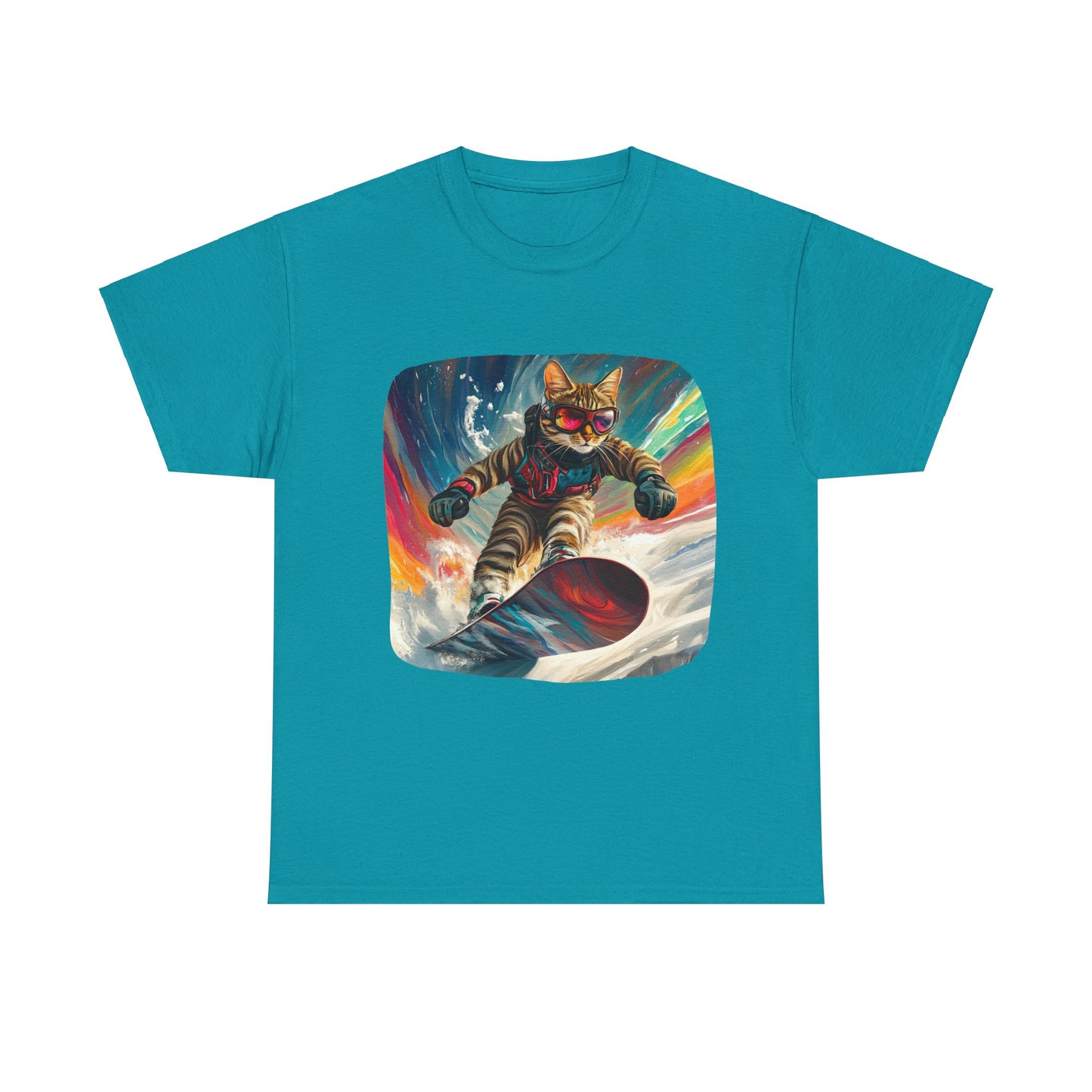 Snowboard Cat, (V2) Winter Apres Ski Cat Art Gift - Cool Cats Unisex Heavy Cotton Tee T-Shirt