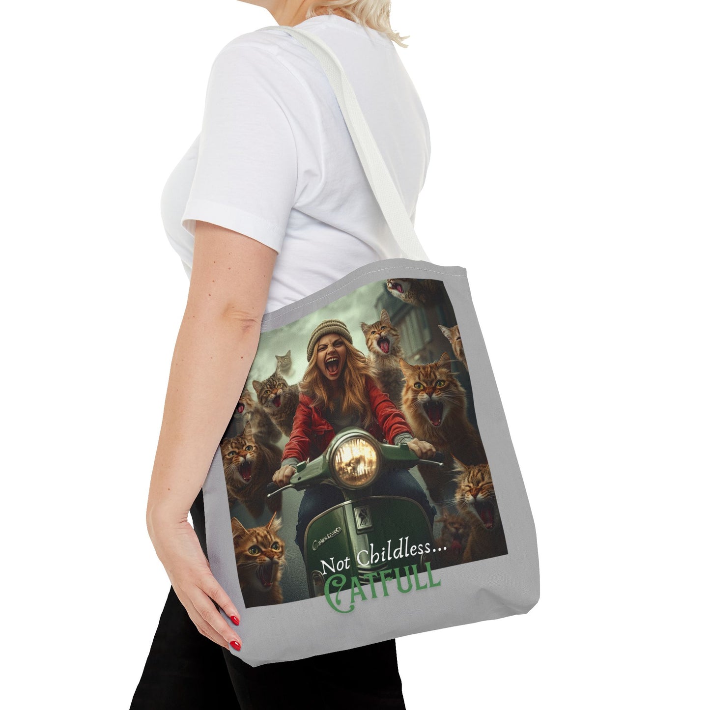 "Not Childless... Catfull" Cat Lady Tote Bag Childless Cat Lady Tote Bag (AOP)