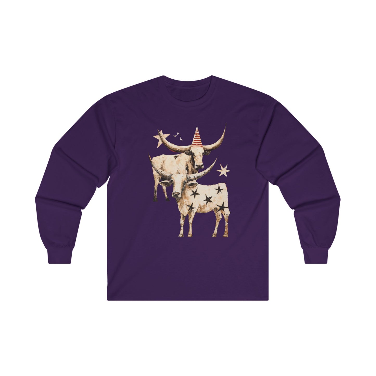 Texas Longhorn Cattle Graphic Tee, Oklahoma Cattle Country, Rodeo Gift, Cow Stars Long Sleeve T-shirt Ultra Cotton Long Sleeve Tee T-Shirt