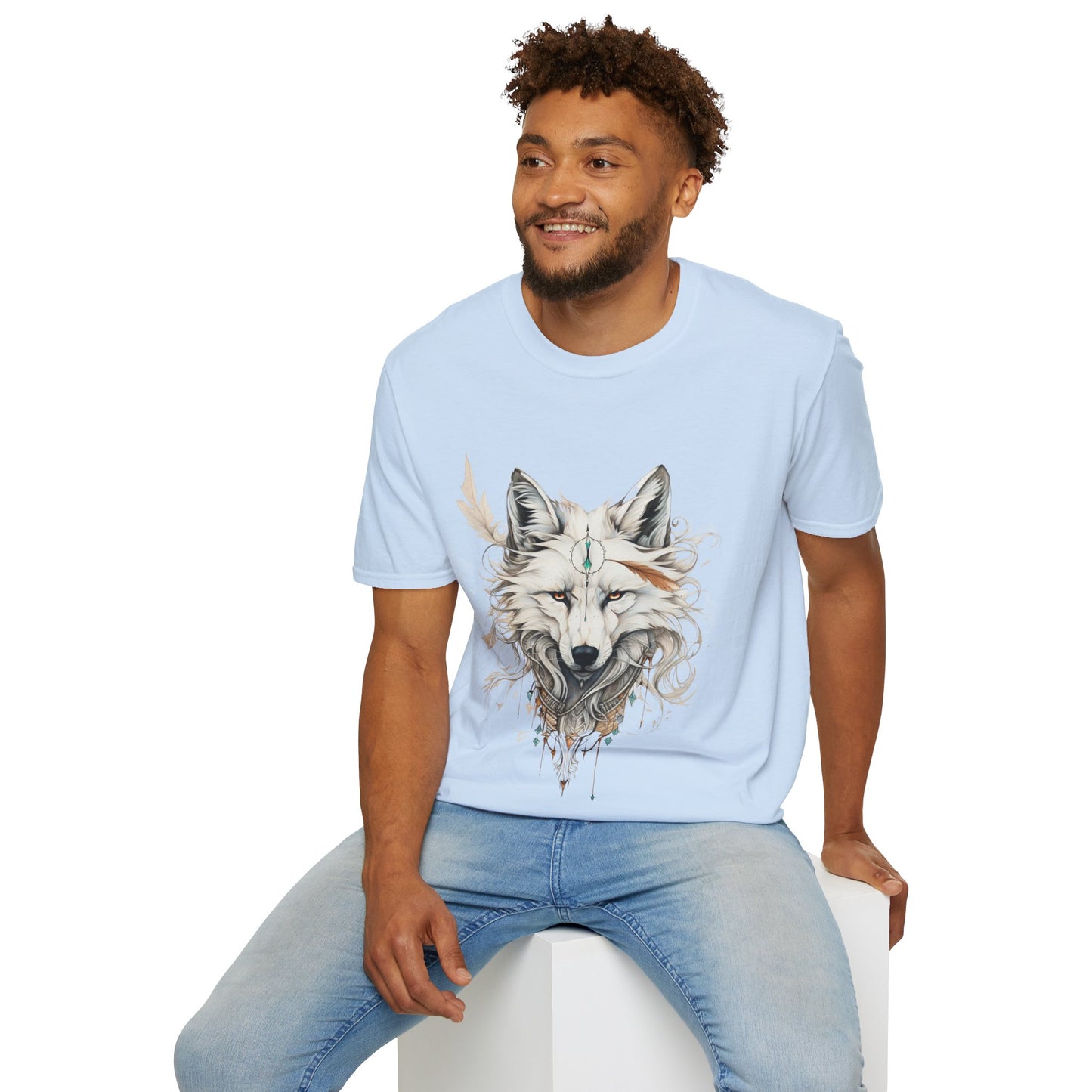 White Snow Fox Shirt, Fox Lover's Gift, Unisex Tee Shirt, T-Shirt Fox Totem Spirit Medicine Softstyle T-Shirt Tee Teeshirt White Fox