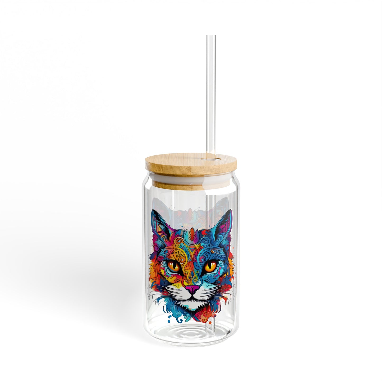 Jewel Color Exotic Cat Kitty Sipper Glass, Cat Lovers Glass 16oz