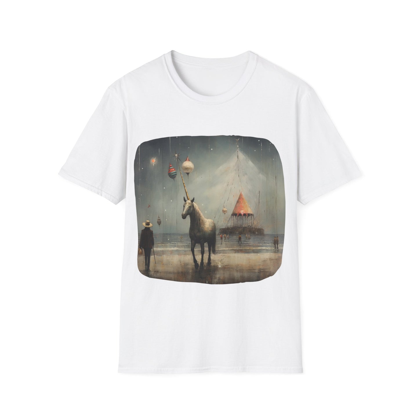 Unicorn with Holiday Ornament, Unicorn Christmas Gift Unisex Tee Shirt, T-Shirt Softstyle T-Shirt