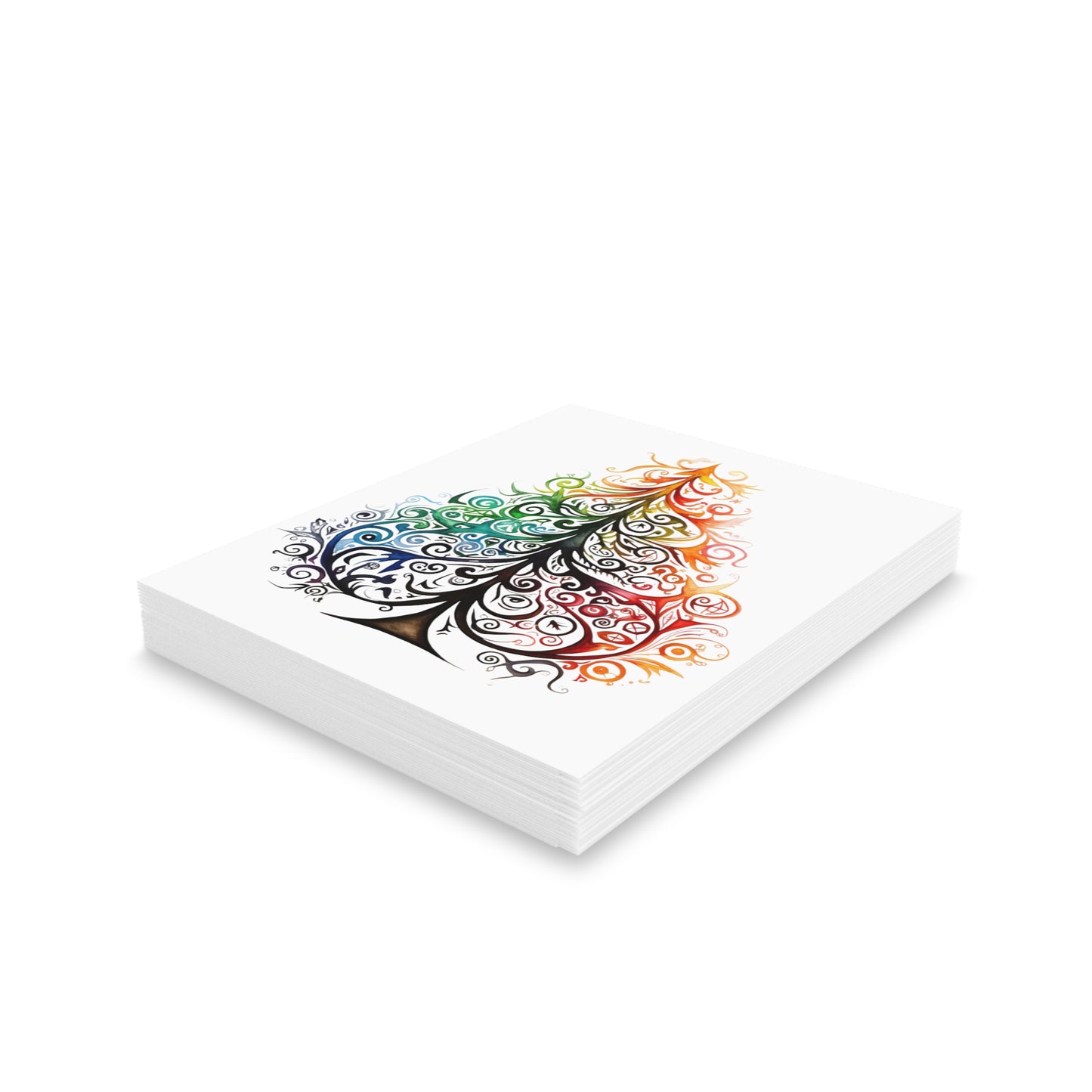 Holiday Cards, Colorful Holiday, Rainbow Christmas Tree, Tribal Style Tree Greeting cards (8, 16, and 24 pcs)