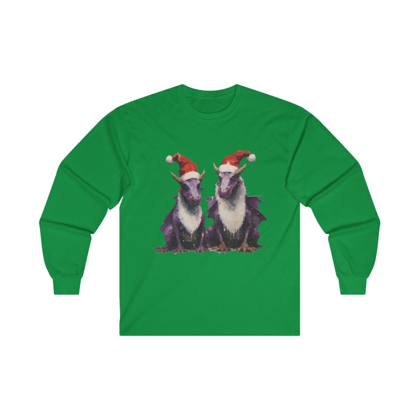 Christmas Dragons, Dragon Art, Purple Dragon in Santa Hat Holiday Shirt Long Sleeve T-shirt Ultra Cotton Long Sleeve Tee t Gift Holiday Fun