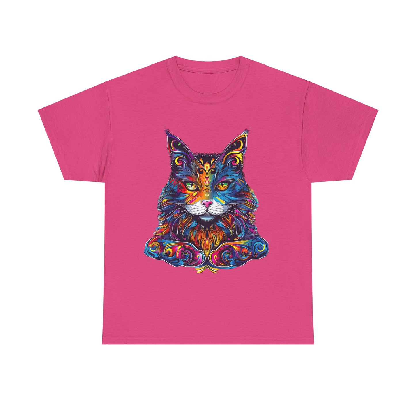 Chill Vibe Jewel Tone Cat Graphic Tee - Cat Lover TeeShirt - T-shirt - Cat Gift Unisex Heavy Cotton Tee T-Shirt