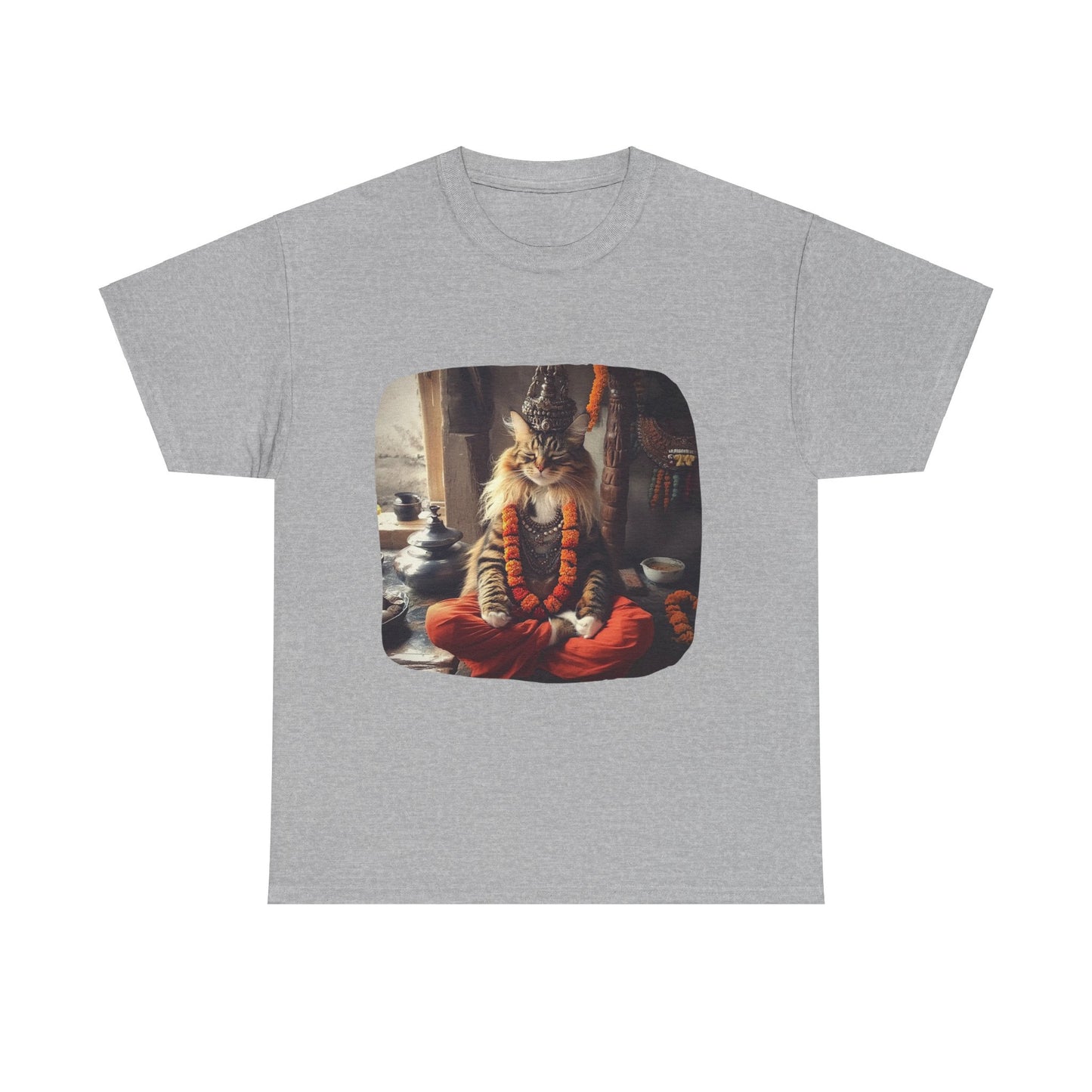 Meditating Yogi Cat, (V3) Guruji Cat, Cat Gift Unisex Heavy Cotton Tee T-Shirt