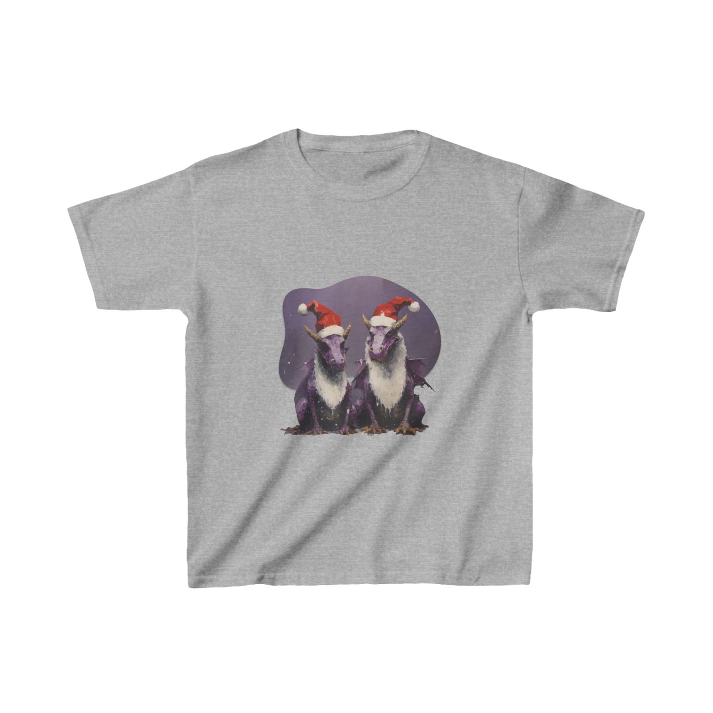 Christmas Dragons, Unisex, Kids Heavy Cotton™ Tee, T-Shirt, Boys Girls Teeshirt, Purple Dragon With Santa Hat- Multi color tee