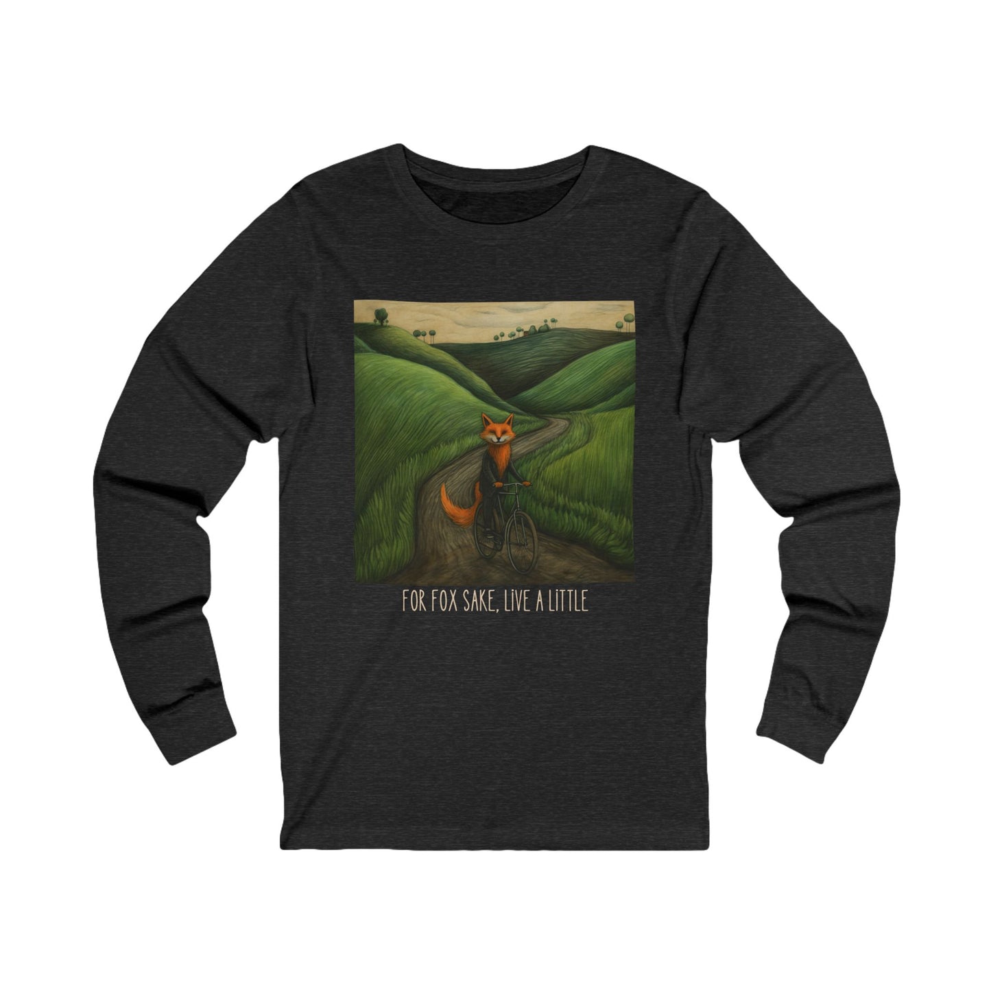 "For Fox Sake" - Red Fox on a Bicycle- Fox & Cycling Lover's Gift - Unisex Jersey Long Sleeve Tee Shirt, T-Shirt, Fox Lovers Gift