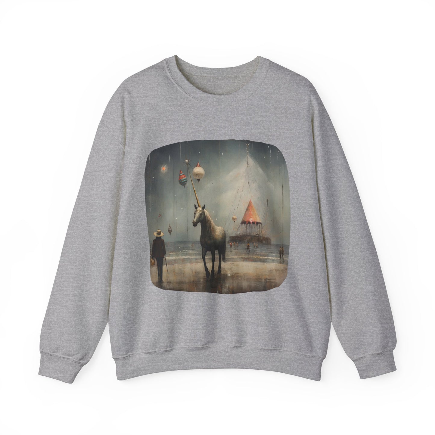 Unicorn on a Pier, Lone Unicorn Holiday Sweatshirt, Whimsical HolidayUnicorn Gift, Christmas Shirt Unisex Sweatshirt Sweat Shirt