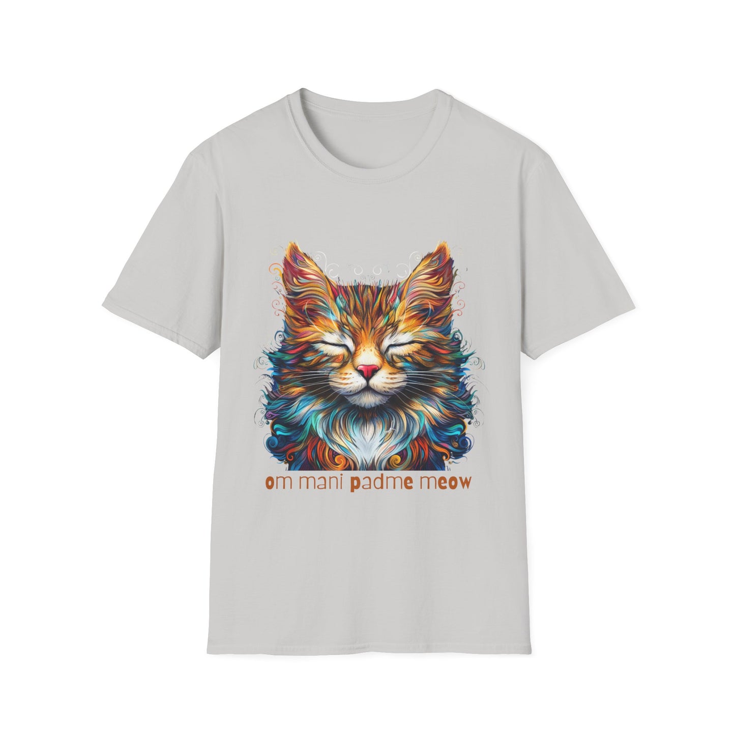 Om Mani Padme Meow - Meditating Cat Shirt, Cat Lover's Graphic Tee Graphic Unisex T- Shirt, T-Shirt Cat Lovers Gift Softstyle T-Shirt Tee Teeshirt Stylized Cat