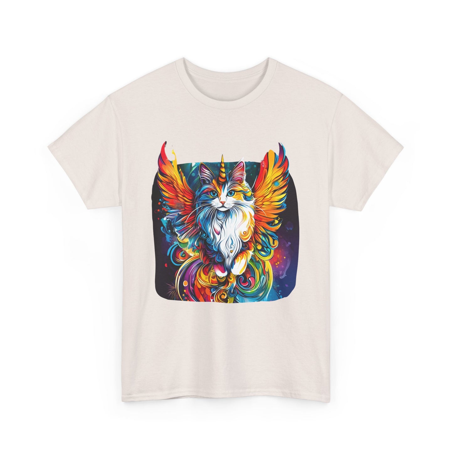 Golden Wings Angel CatUnicorn, Cat Memorial Unicorn Cat with Angel Wings Graphic Tee- Cat Gift Unisex Heavy Cotton Tee T-Shirt