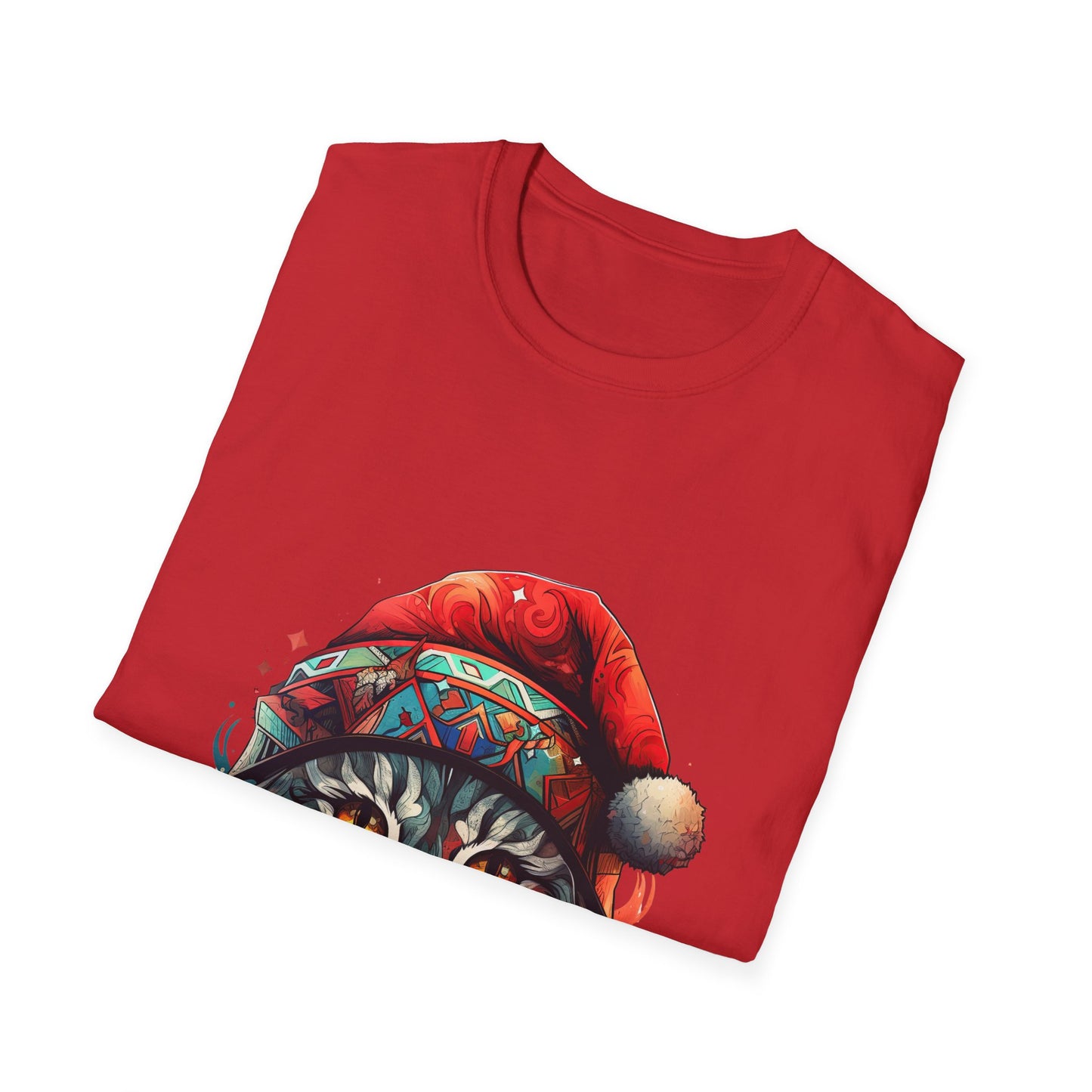 Santa Cats in Christmas Hat Holiday Christmas Cat Shirt, Cat Lover's Graphic Tee Graphic Unisex T- Shirt, T-Shirt Cat Lovers Gift Softstyle T-Shirt Tee Christmas JumperTeeshirt Stylized Cat