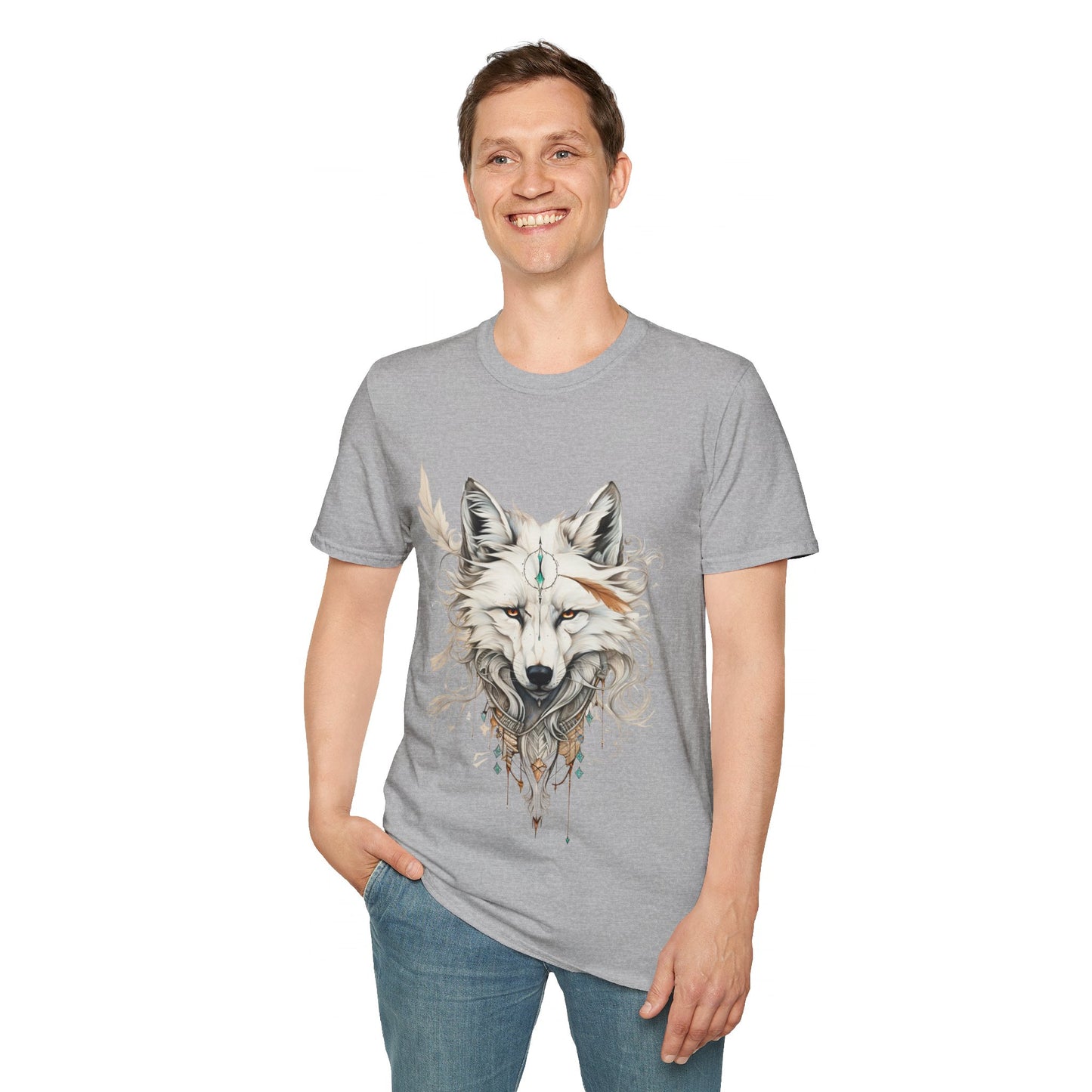 White Snow Fox Shirt, Fox Lover's Gift, Unisex Tee Shirt, T-Shirt Fox Totem Spirit Medicine Softstyle T-Shirt Tee Teeshirt White Fox