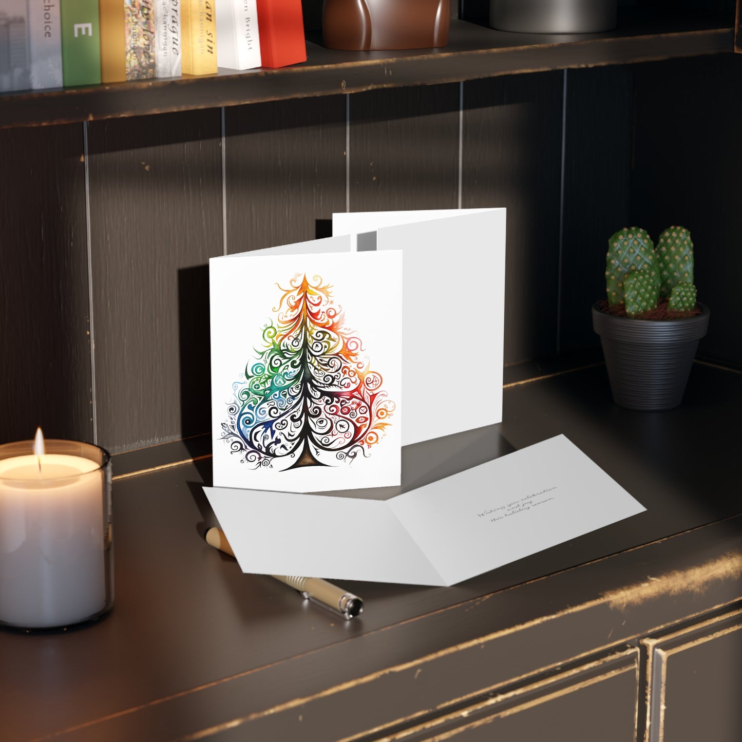 Holiday Cards, Colorful Holiday, Rainbow Christmas Tree, Tribal Style Tree Greeting cards (8, 16, and 24 pcs)