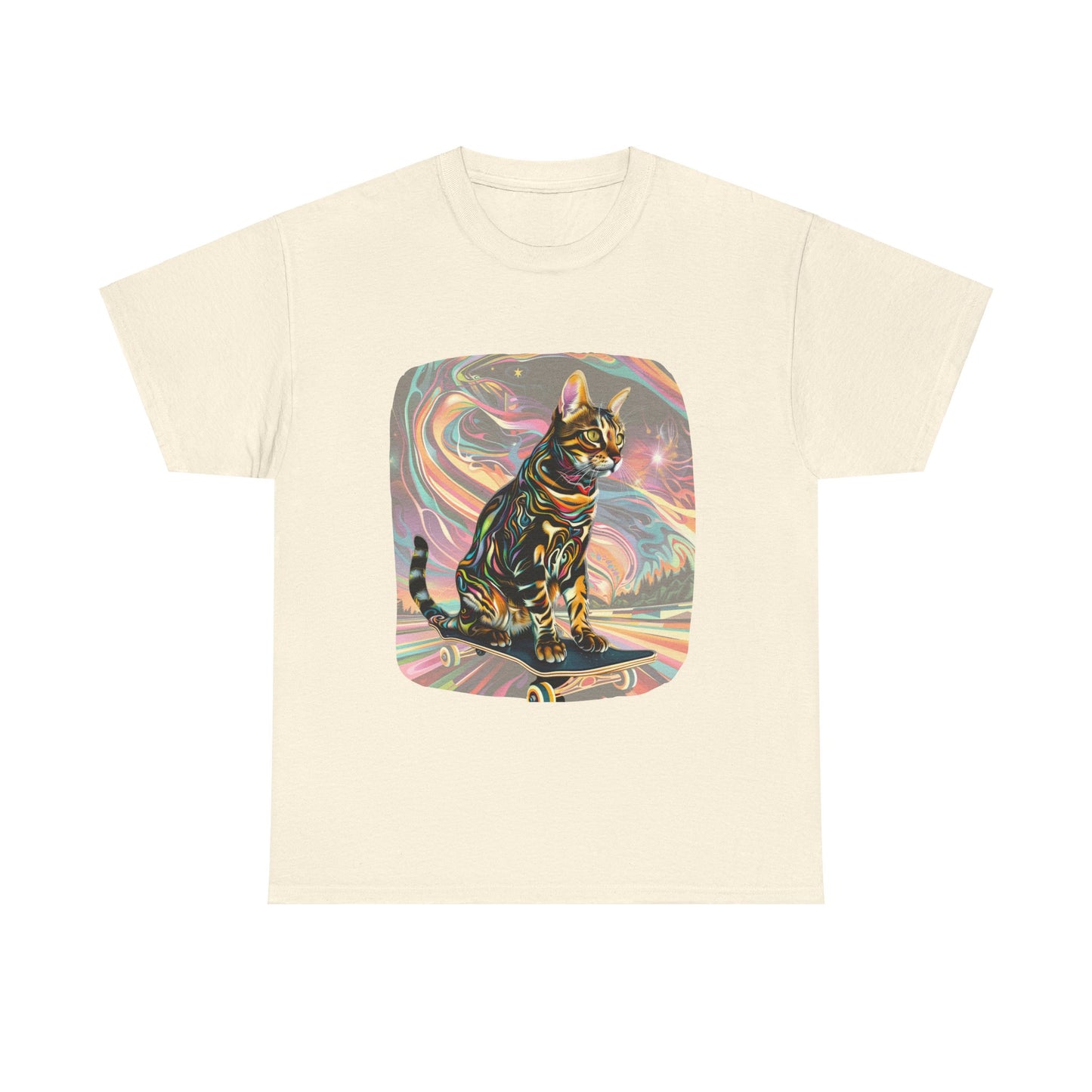 Skateboard Cat, (V2) Skater Cat Art Gift - Cool Cats Unisex Heavy Cotton Tee T-Shirt