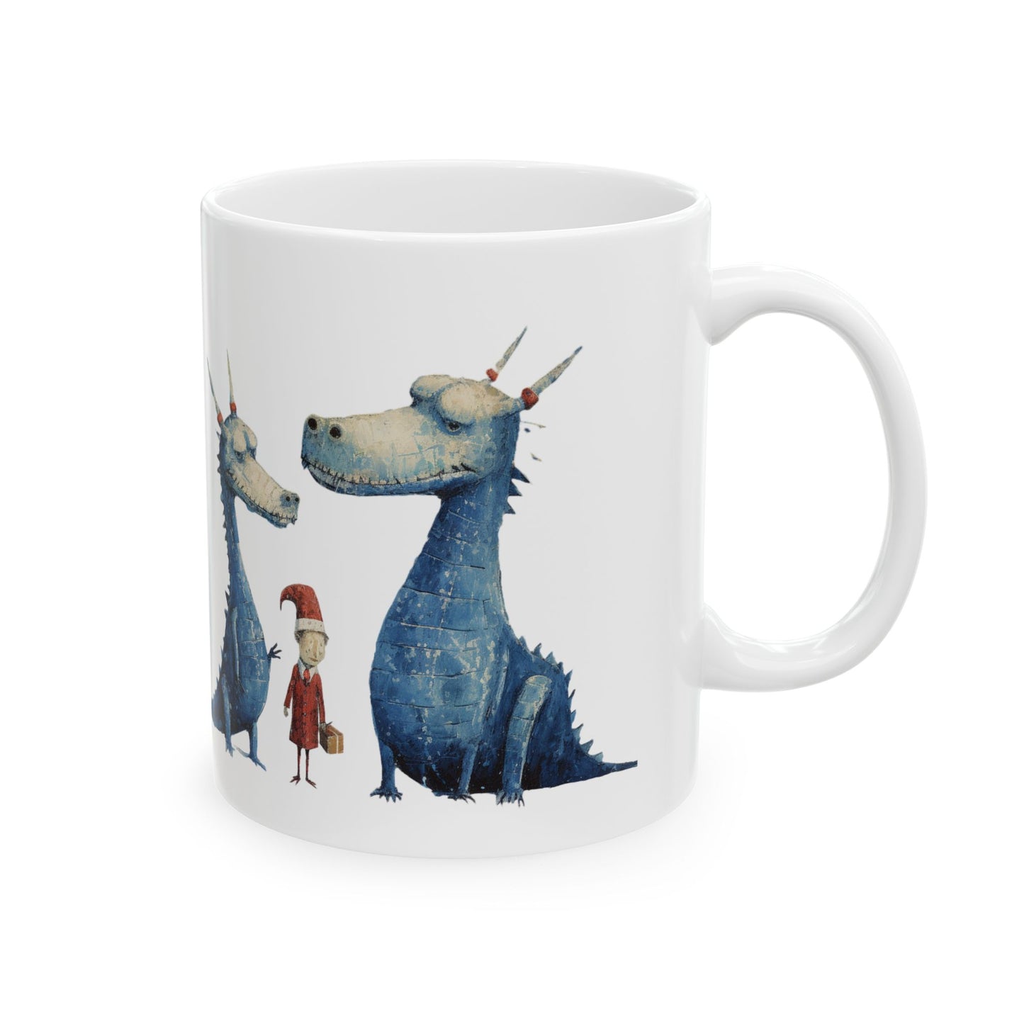 Blue Christmas Dragons Mug, Magical Dragon Christmas Gift Mug, Printed Art, Christmas Family Ceramic Mug 11oz Colorful, Bright and Cheery
