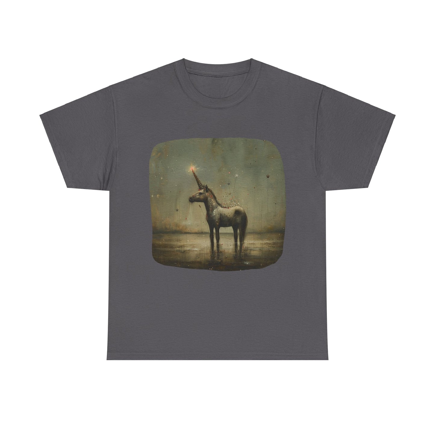 Dark Candlelit Unicorn Streetwear Unicorn Graphic T Tee - Unicorn Lovers Unisex Heavy Cotton Tee T-Shirt
