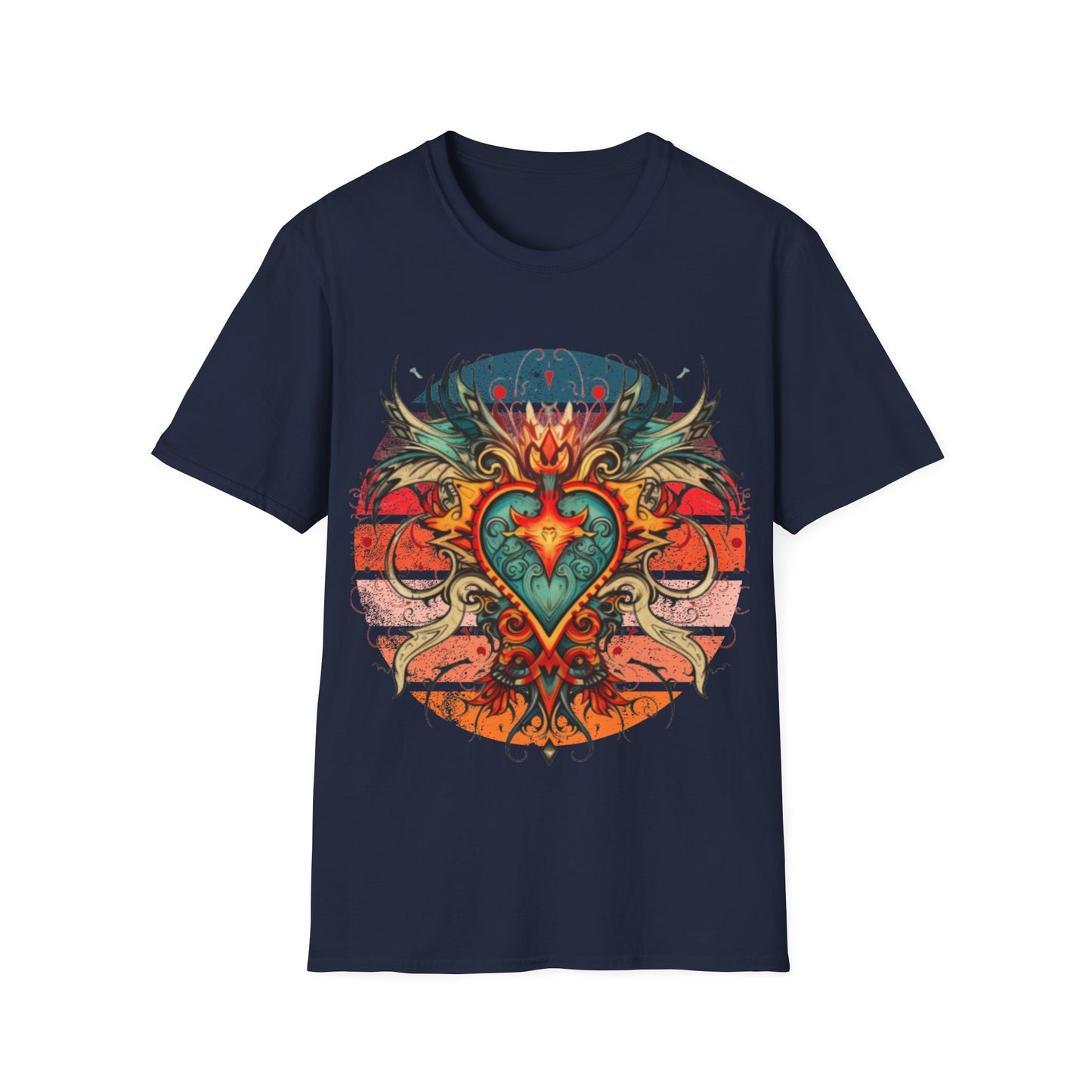 Sacred Heart, Retro Color, Boho Hippie Shirt, Graphic T-Shirt, Graphic Tee Softstyle Unisex Tee Shirt - 60s 70s Vibe Sacred Heart