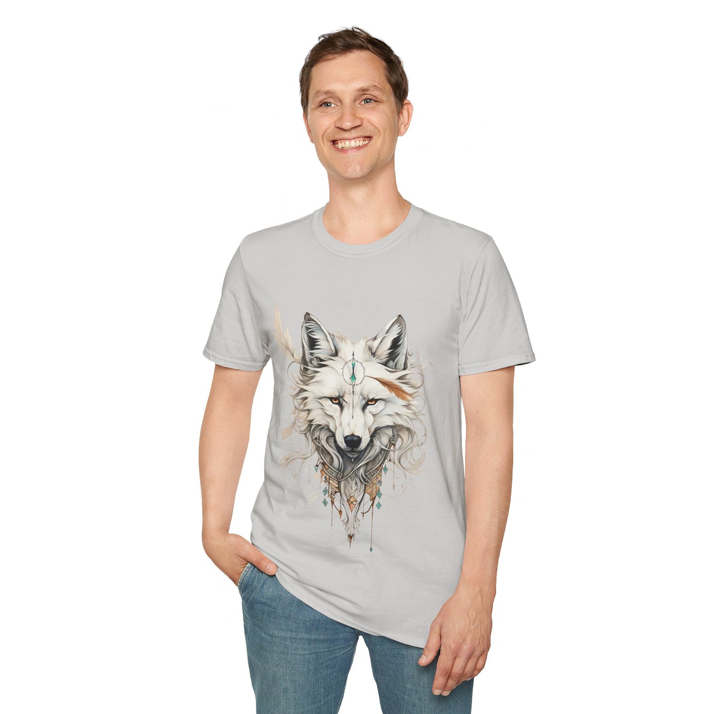 White Snow Fox Shirt, Fox Lover's Gift, Unisex Tee Shirt, T-Shirt Fox Totem Spirit Medicine Softstyle T-Shirt Tee Teeshirt White Fox