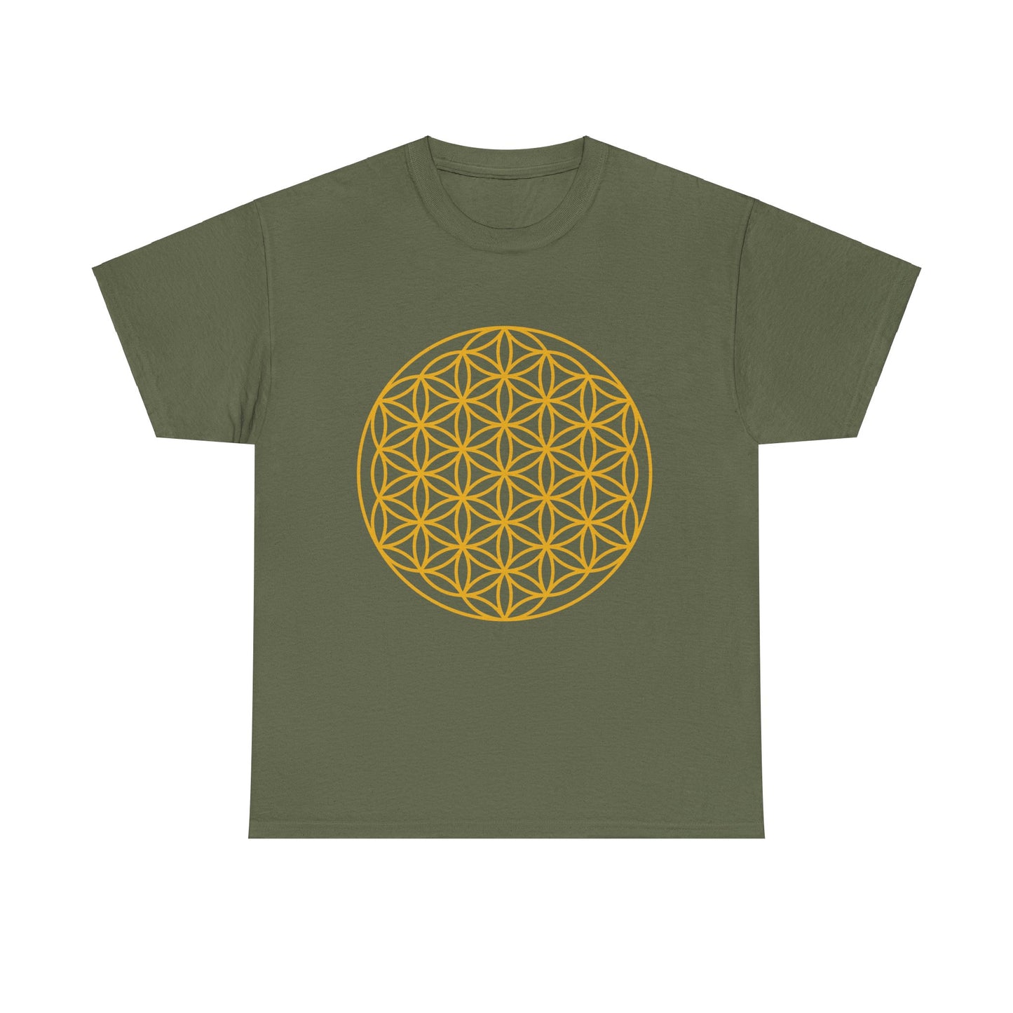 Flower of Life Sacred Geometry, (flat gold design ) Graphic Tee - Yoga, Zen, Meditation Gifts Heavy Cotton Graphic Tee T-Shirt