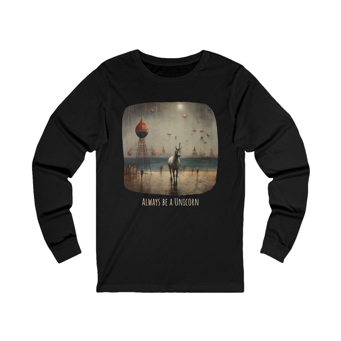 'Always Be a Unicorn,' Unicorn Long Sleeve Shirt Unicorn on a Pier Gift Unisex Jersey Long Sleeve Tee Shirt, T-Shirt