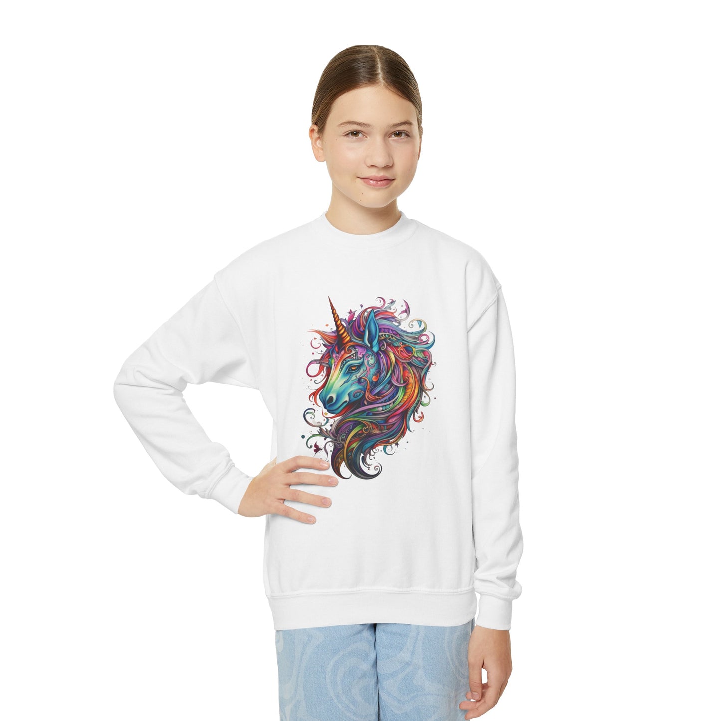 Rainbow Colors Unicorn Gifts, Unicorn Lovers, Kids, Girls, Boys Youth Crewneck Sweatshirt Magic Birthday