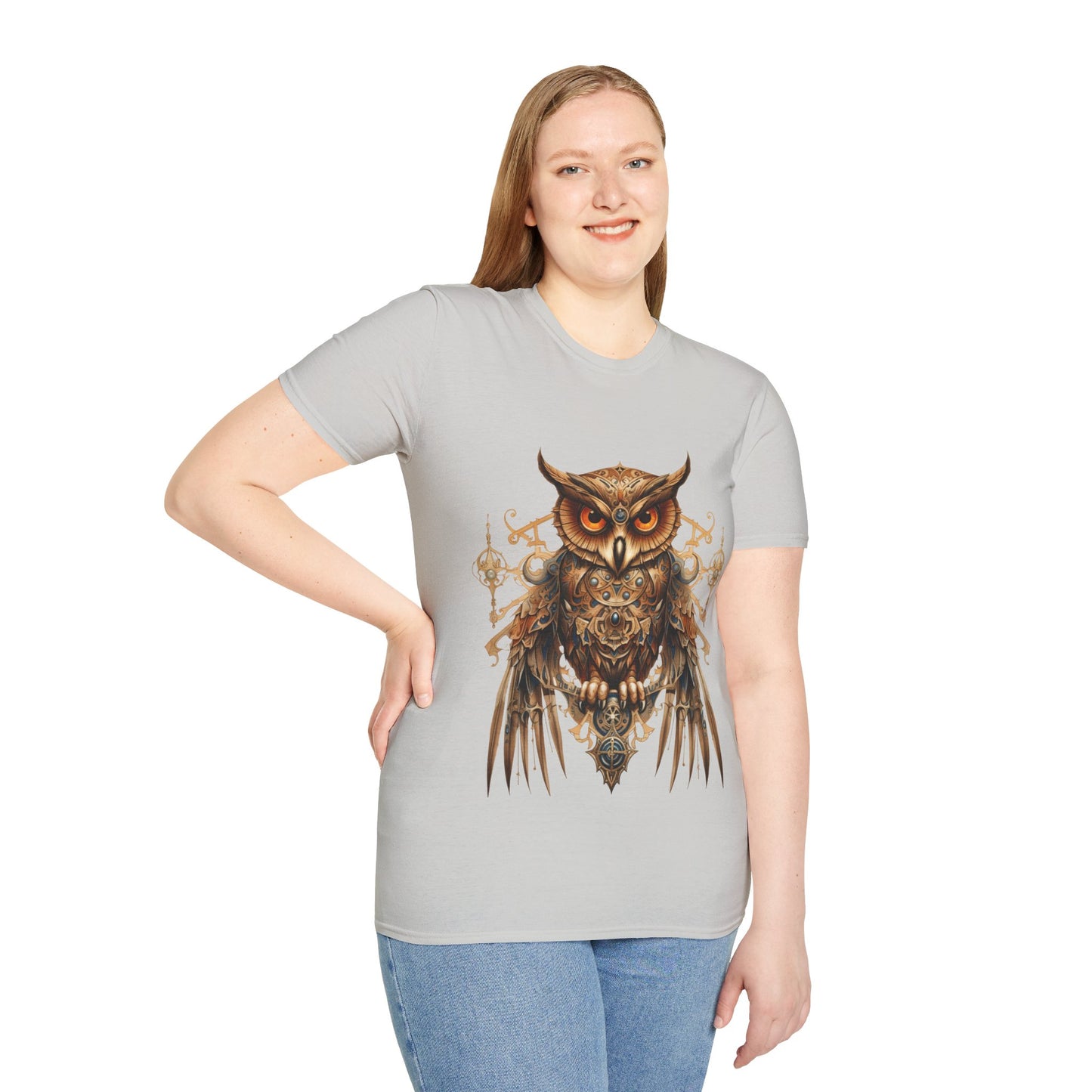 Steampunk Art Deco Style Owl II, Golden Owl Shirt, 1920's Owl Gift Unisex Tee Shirt, T-Shirt Softstyle T-Shirt Tee Teeshirt
