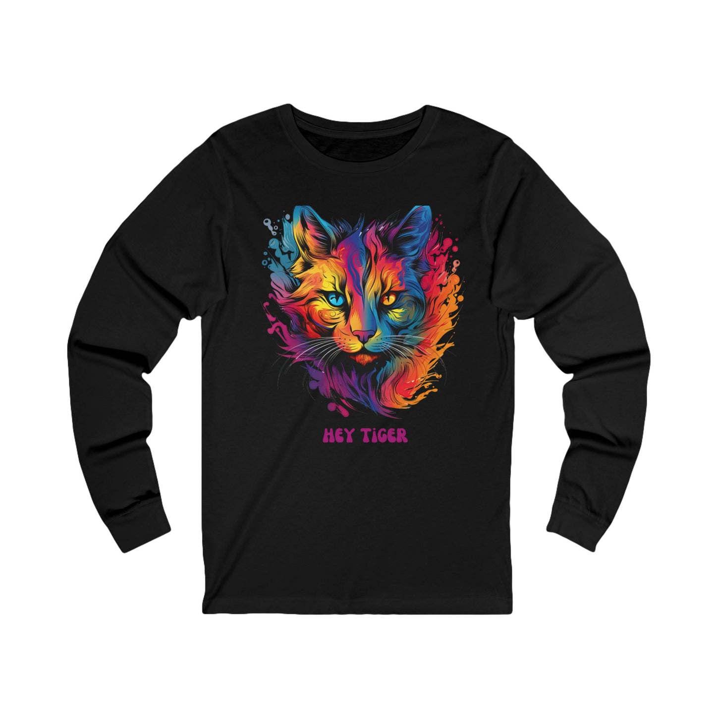 'Hey Tiger,' Pride Rainbow Colors Cat Long Sleeve Shirt LGBTQ+ Unisex Jersey Long Sleeve Tee Shirt, T-Shirt, Cat Lover