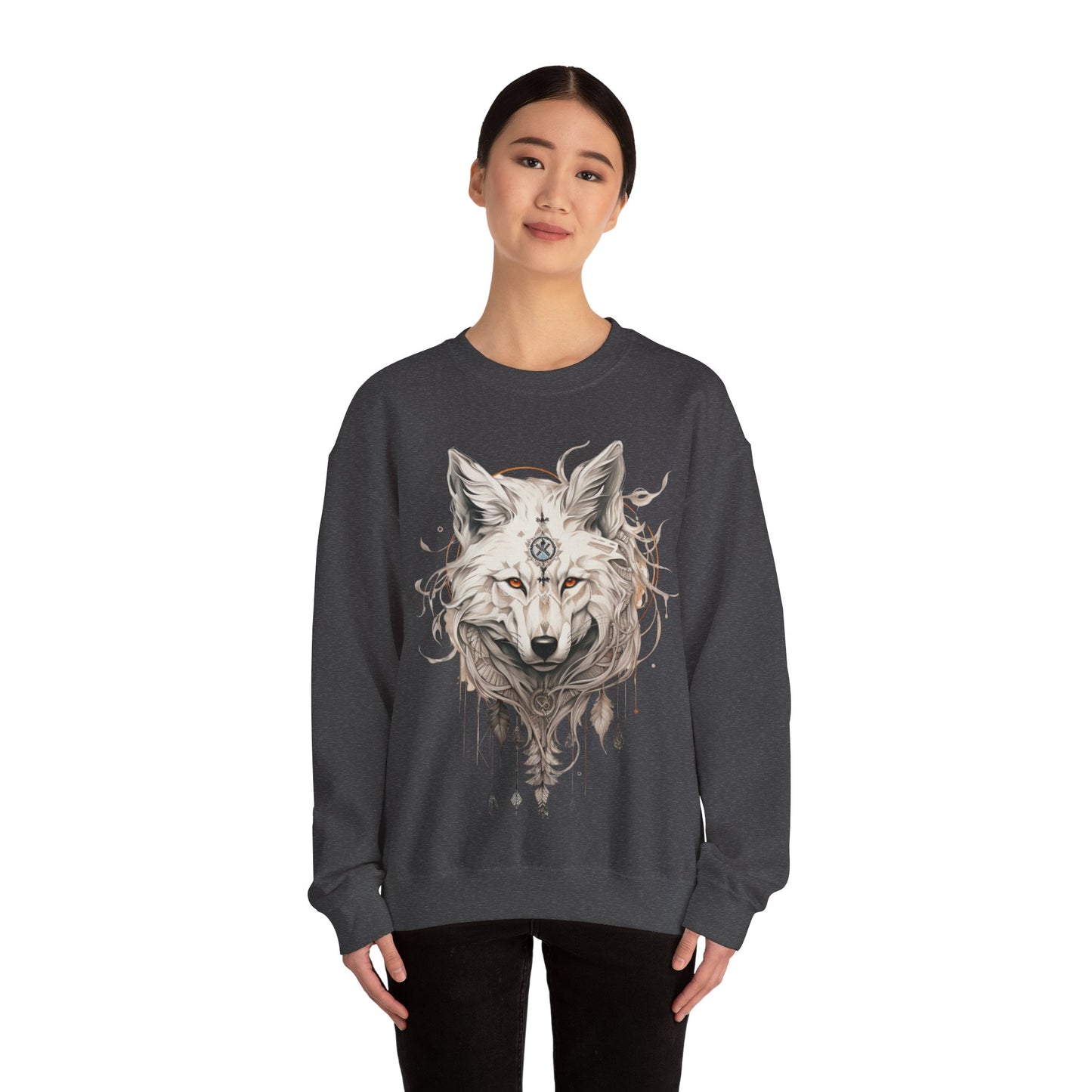 Tribal Style White Wolf, Lone Wolf Sweatshirt, Wolf Totem Gift, Canada, Northern US Wolf Conservation Shirt Unisex Sweatshirt Sweat Shirt
