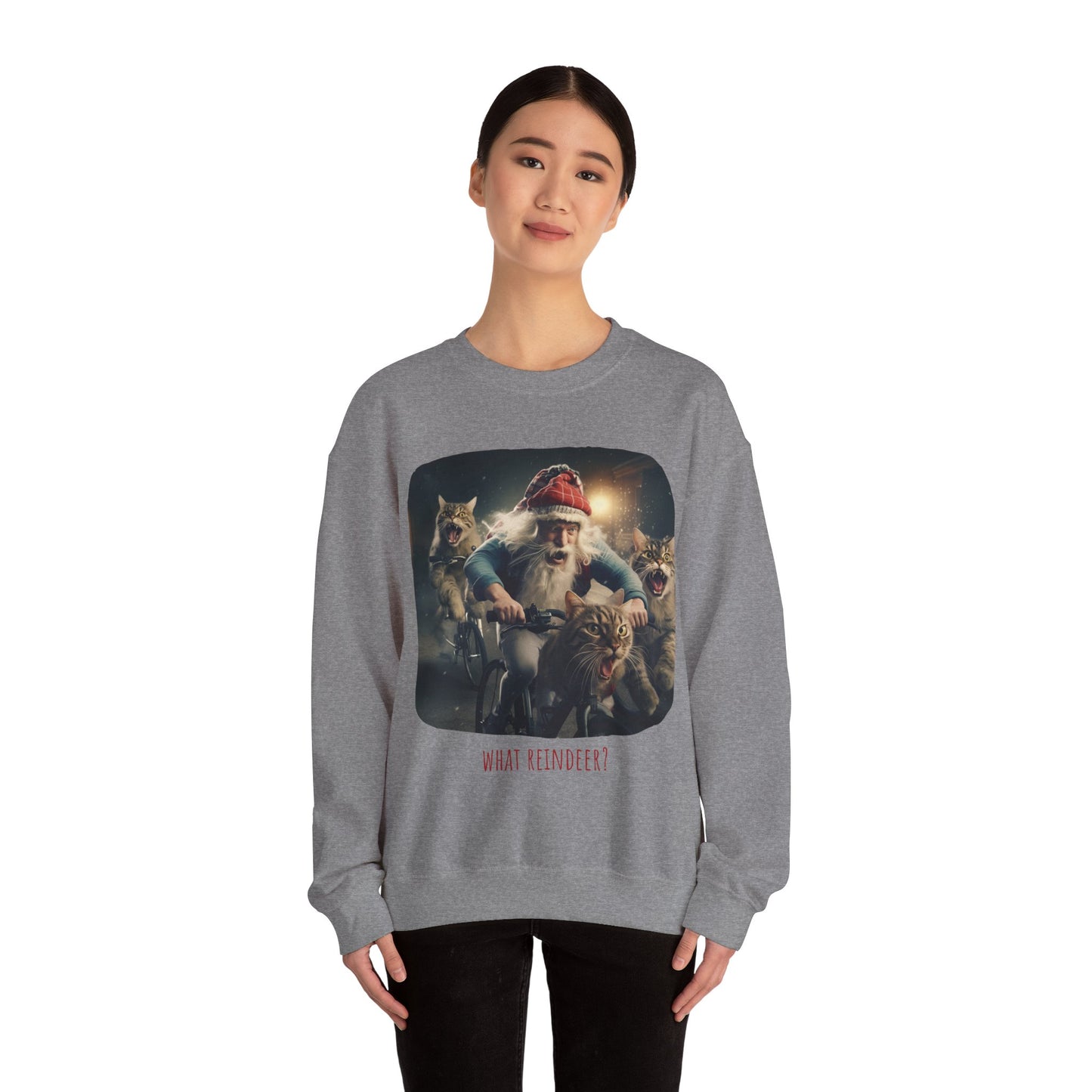 What Reindeer? Cat Brigade Santa on Cycle, Christmas Cat, Cat Bicycle Lovers Gift, Kitty Cat Christmas Shirt Unisex Sweatshirt Sweat Shirt, Many Colors