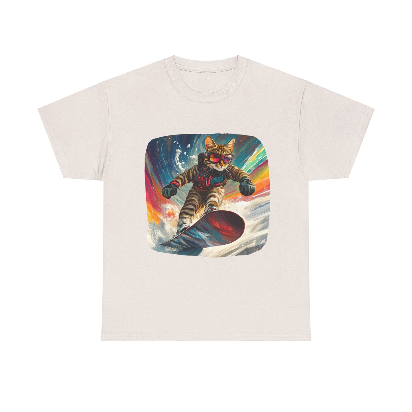 Snowboard Cat, (V2) Winter Apres Ski Cat Art Gift - Cool Cats Unisex Heavy Cotton Tee T-Shirt