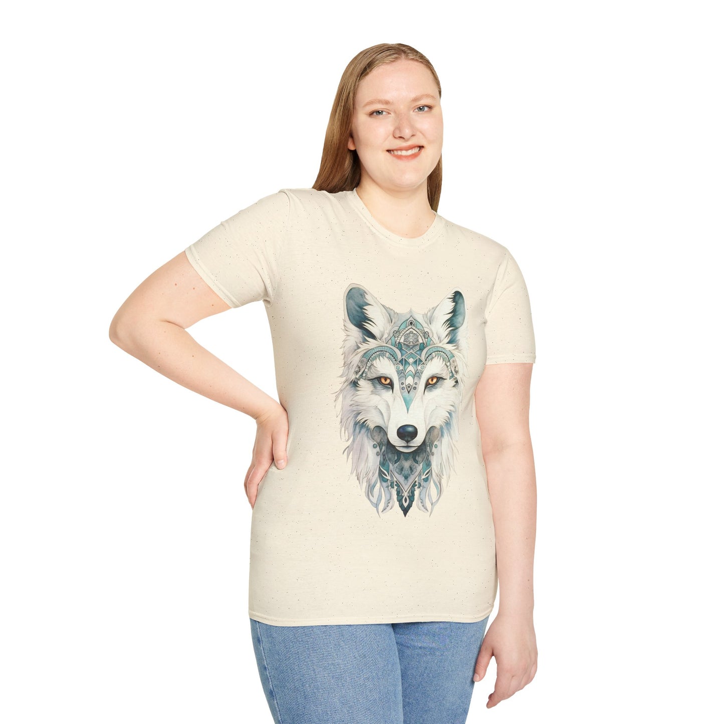 Snow Wolf, White Wolf Shirt, Lone Wolf Gift Unisex Tee Shirt, T-Shirt Wolf Totem Spirit Medicine Softstyle T-Shirt Tee Teeshirt