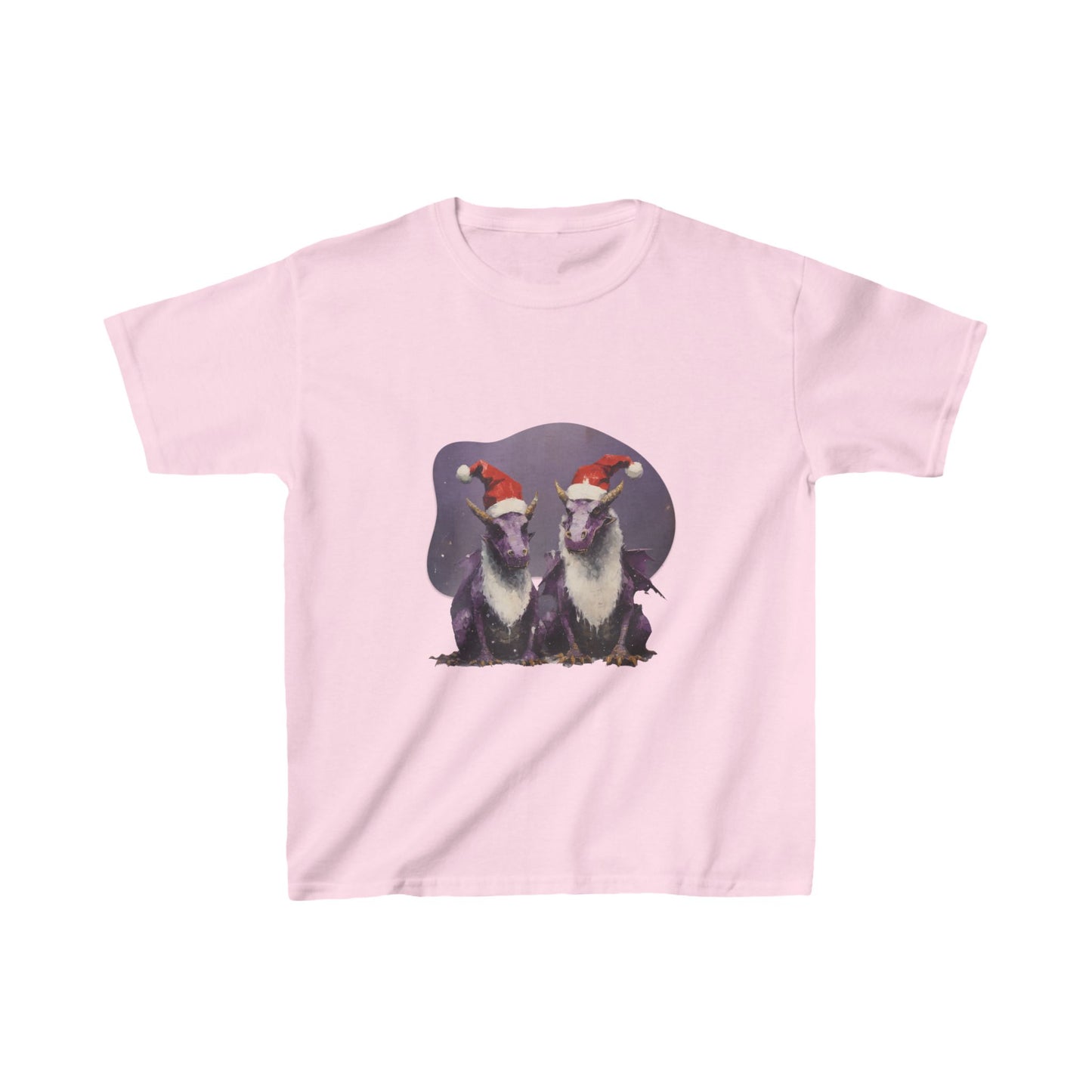 Christmas Dragons, Unisex, Kids Heavy Cotton™ Tee, T-Shirt, Boys Girls Teeshirt, Purple Dragon With Santa Hat- Multi color tee