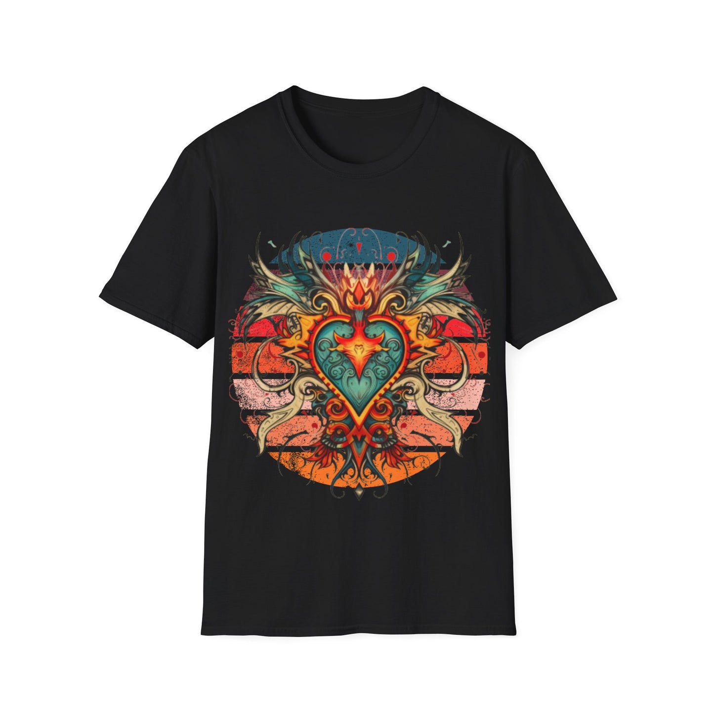 Sacred Heart, Retro Color, Boho Hippie Shirt, Graphic T-Shirt, Graphic Tee Softstyle Unisex Tee Shirt - 60s 70s Vibe Sacred Heart