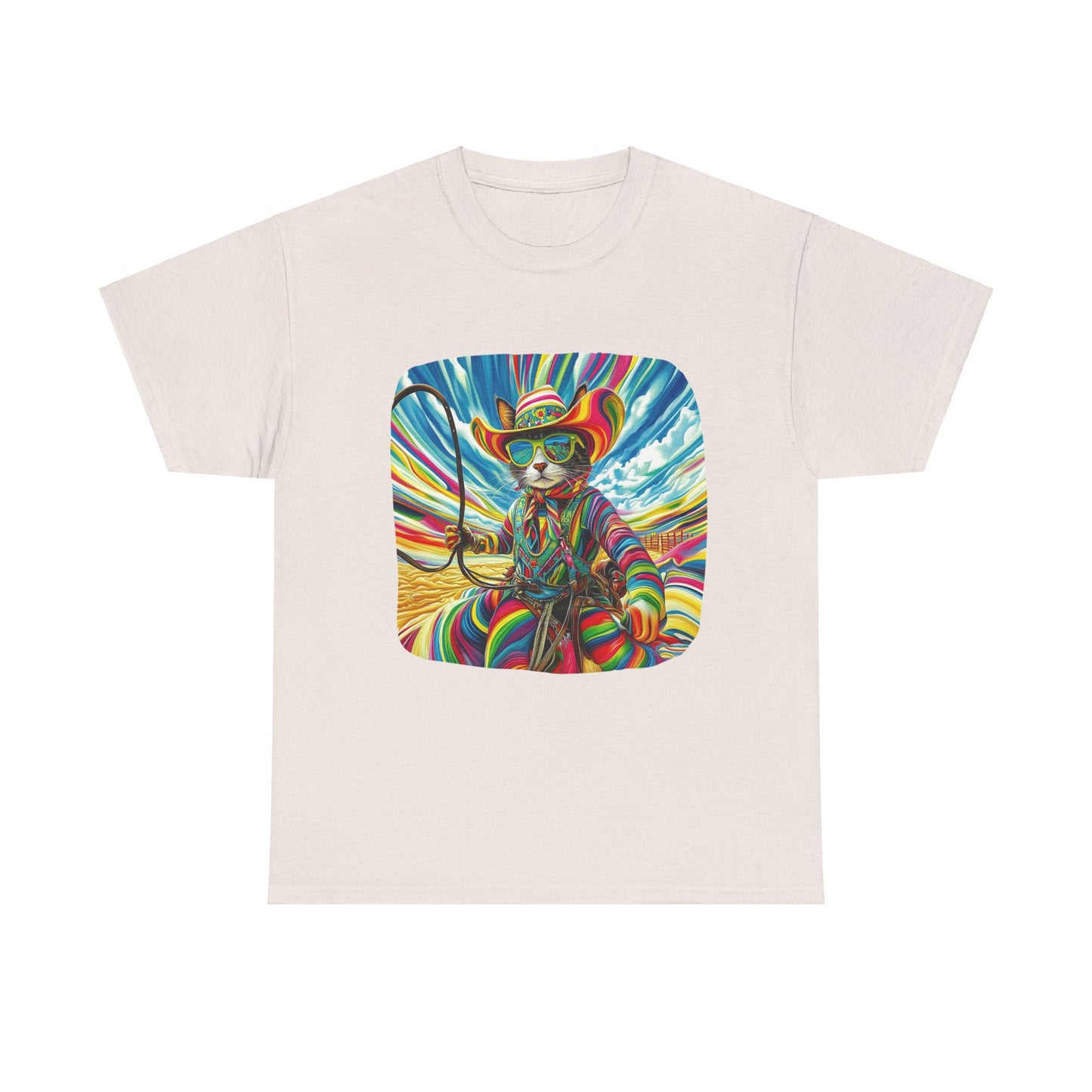 Rodeo Star Cowboy, Cattle Rancher Cat Shirt - Graphic T- Cat Art Gift - Cool Cats Unisex Heavy Cotton Tee T-Shirt