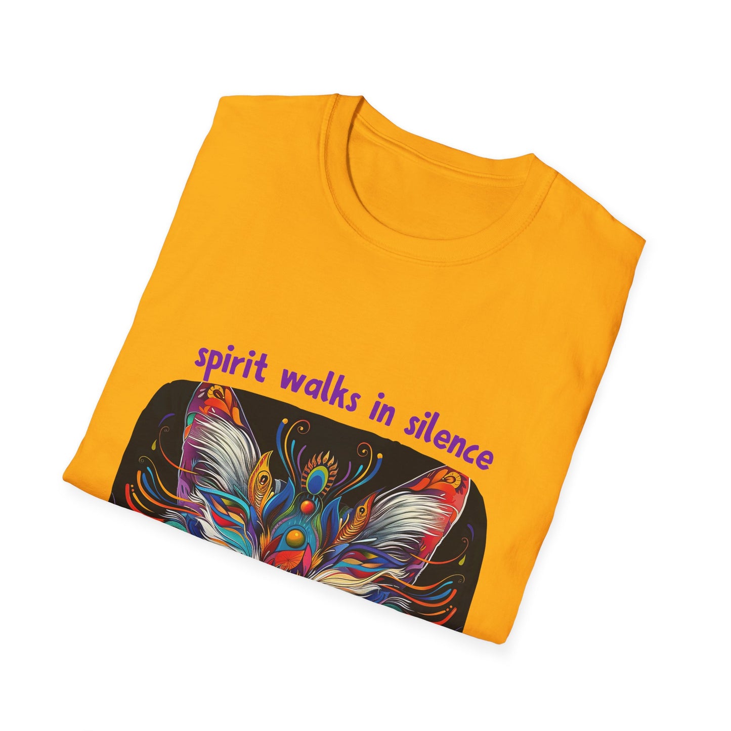 Spirit Walks in Silence, Wind Carries its Song - Shaman Graphic Cat Tee, Cat Lover's Graphic Tee Graphic Unisex T- Shirt, T-Shirt Cat Lovers Gift Softstyle T-Shirt Tee Teeshirt Stylized Cat