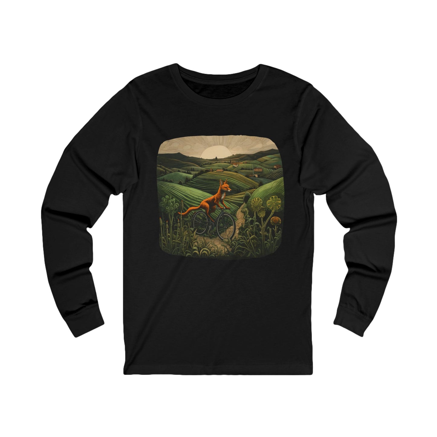 Red Fox on a Bicycle- Fox or Cycling Lover's Cycle Gear - Unisex Jersey Long Sleeve Tee Shirt, T-Shirt, Fox Lovers Gift