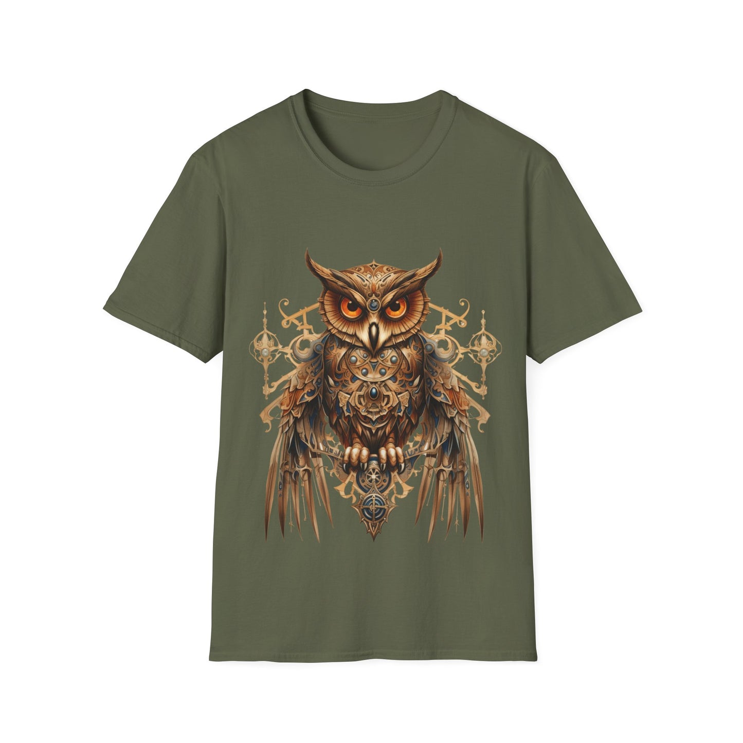 Steampunk Art Deco Style Owl II, Golden Owl Shirt, 1920's Owl Gift Unisex Tee Shirt, T-Shirt Softstyle T-Shirt Tee Teeshirt
