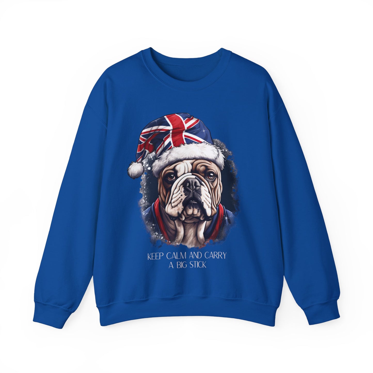 British English Bulldog - Keep Calm and Carry a Big Stick Union Jack Unisex Long Sleeve Jersey Cotton Shirt Mens Women Sweatshirt Sweat Shirt