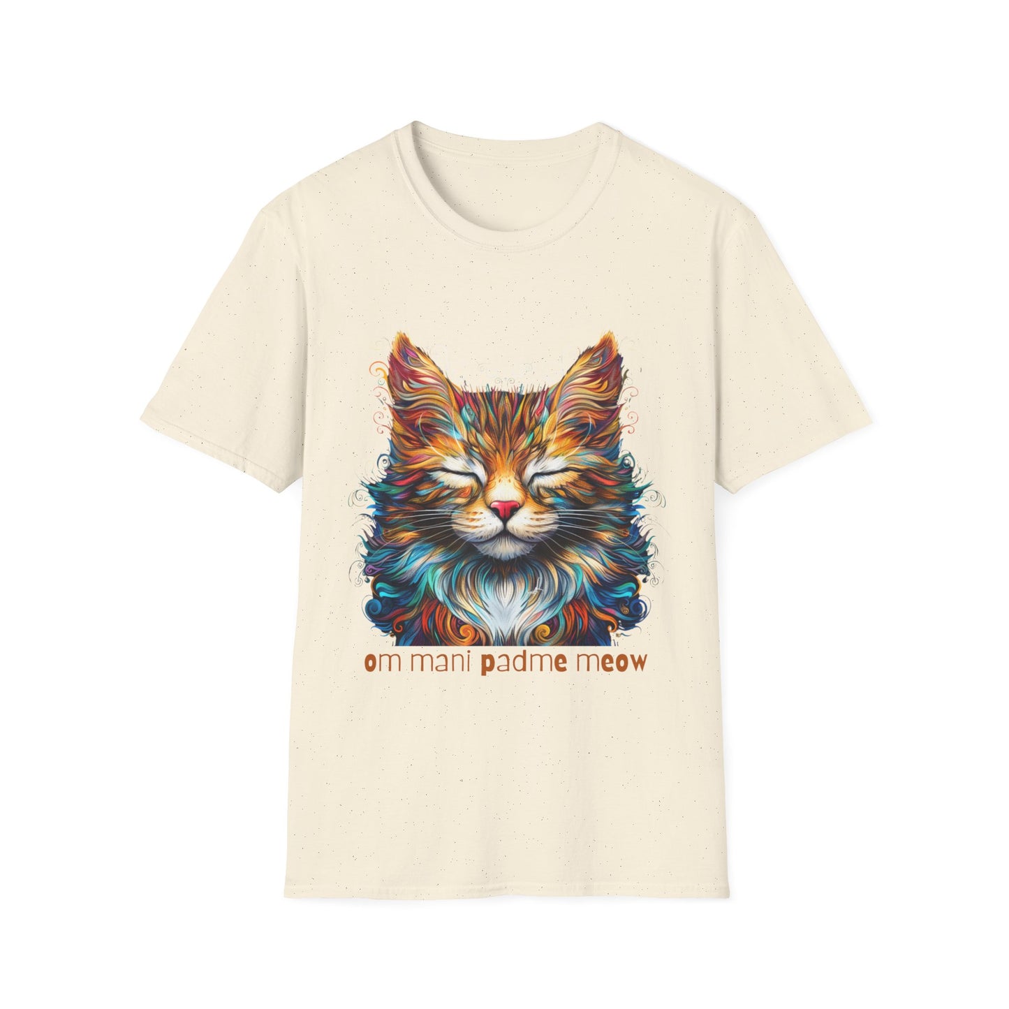Om Mani Padme Meow - Meditating Cat Shirt, Cat Lover's Graphic Tee Graphic Unisex T- Shirt, T-Shirt Cat Lovers Gift Softstyle T-Shirt Tee Teeshirt Stylized Cat