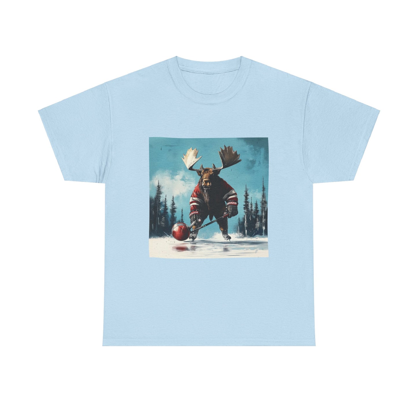 Moose Hockey Player - Drop the Puck! Moose Lover Gift, Hockey Graphic Tee Unisex Heavy Cotton Tee T-Shirt