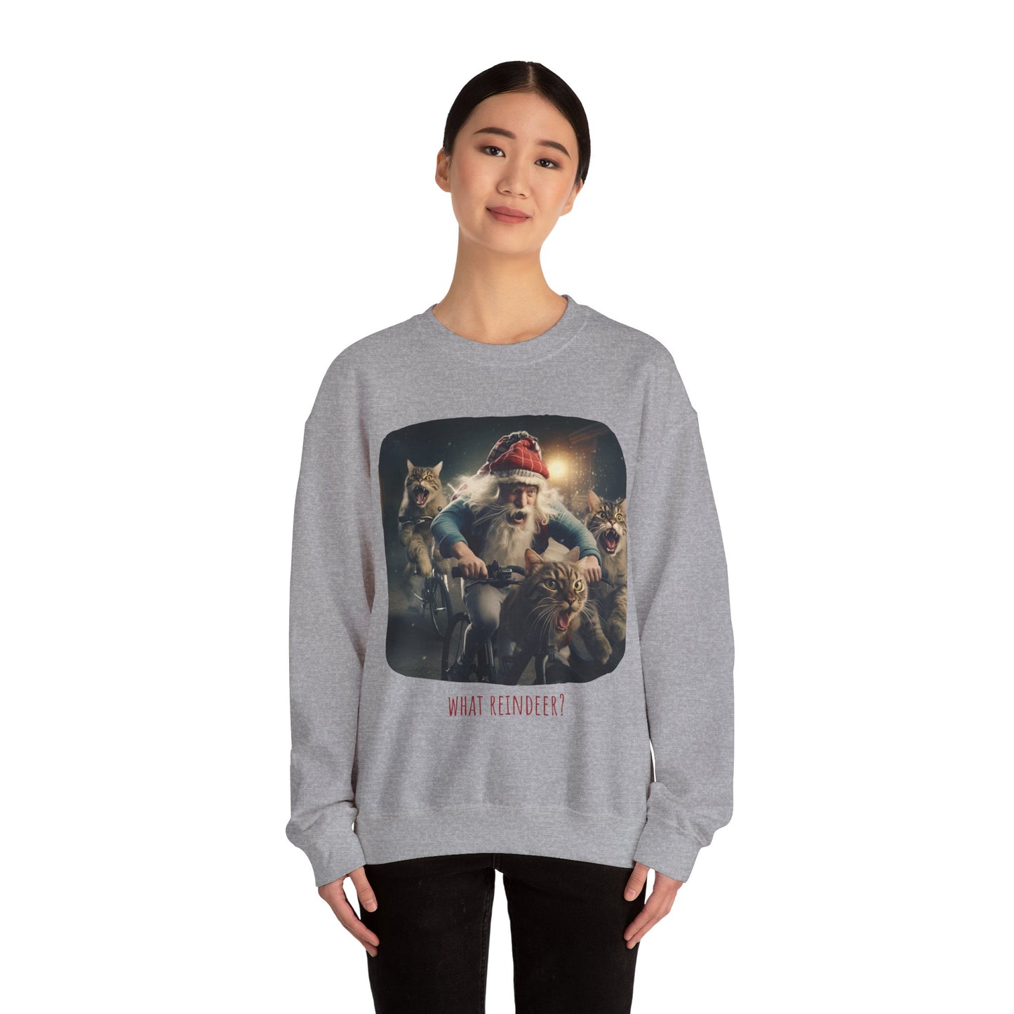 What Reindeer? Cat Brigade Santa on Cycle, Christmas Cat, Cat Bicycle Lovers Gift, Kitty Cat Christmas Shirt Unisex Sweatshirt Sweat Shirt, Many Colors
