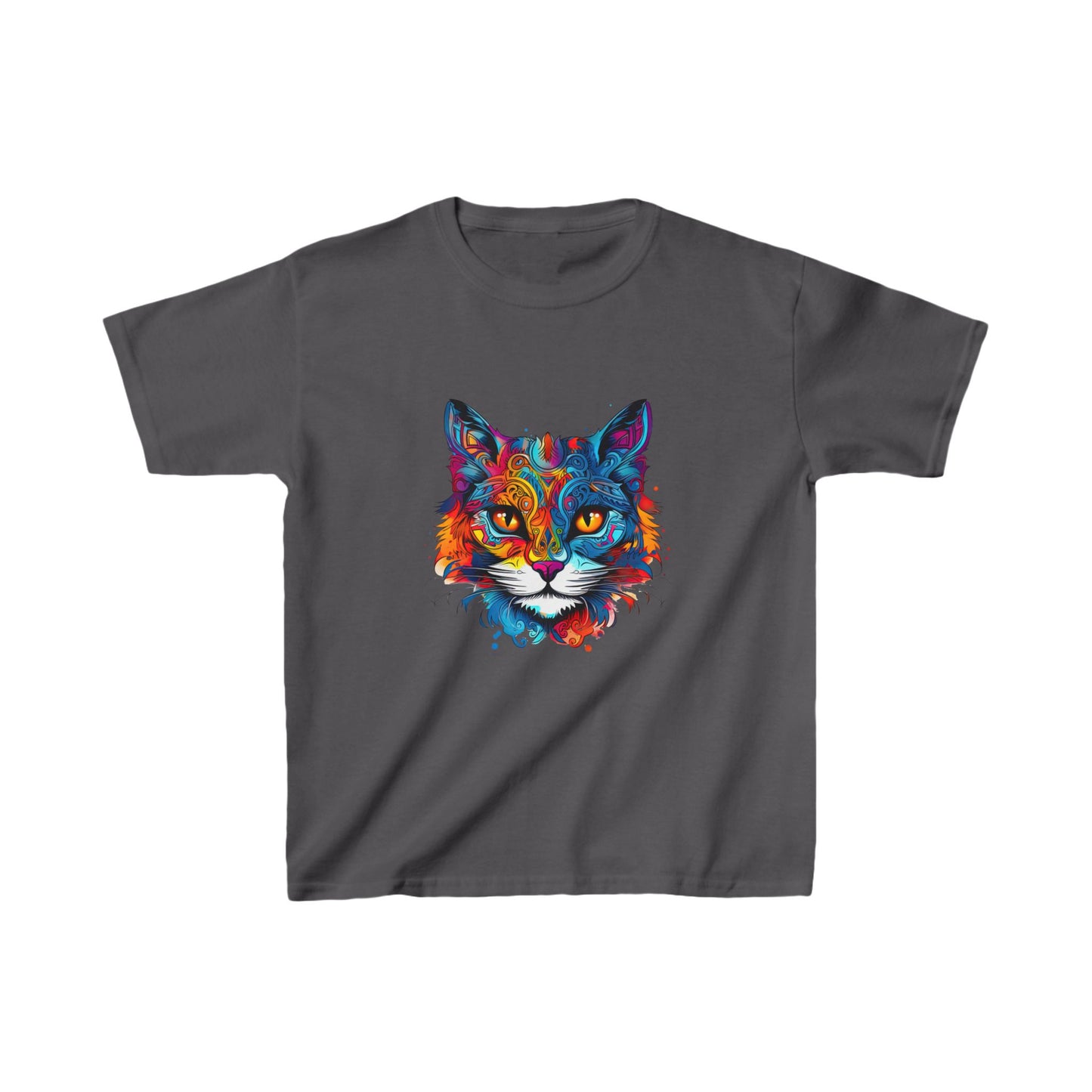 Jewel Tone Kids Cat Graphic Tee - Vibrant Cute Cat Design for Young Cat Lovers